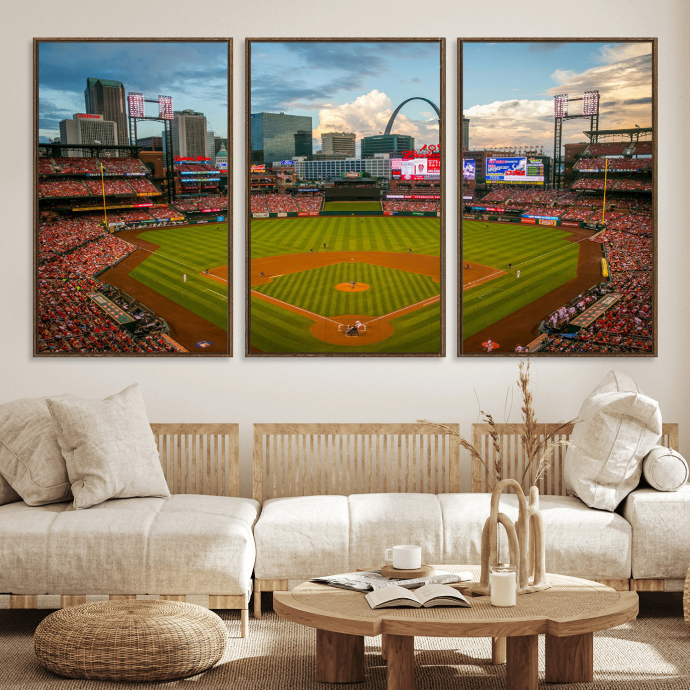 91908-MGV-FC-60X30-3P_Walnut-Busch Stadium Wall Art Print | St. Louis Cardinals Baseball Stadium Canvas Print | Framed Sports