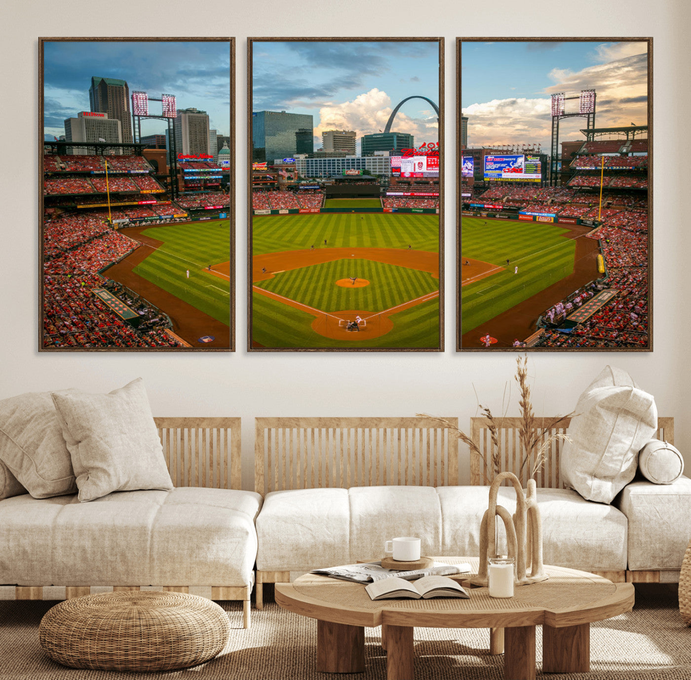 91908-MGV-FC-60X30-3P_Walnut-Busch Stadium Wall Art Print | St. Louis Cardinals Baseball Stadium Canvas Print | Framed Sports