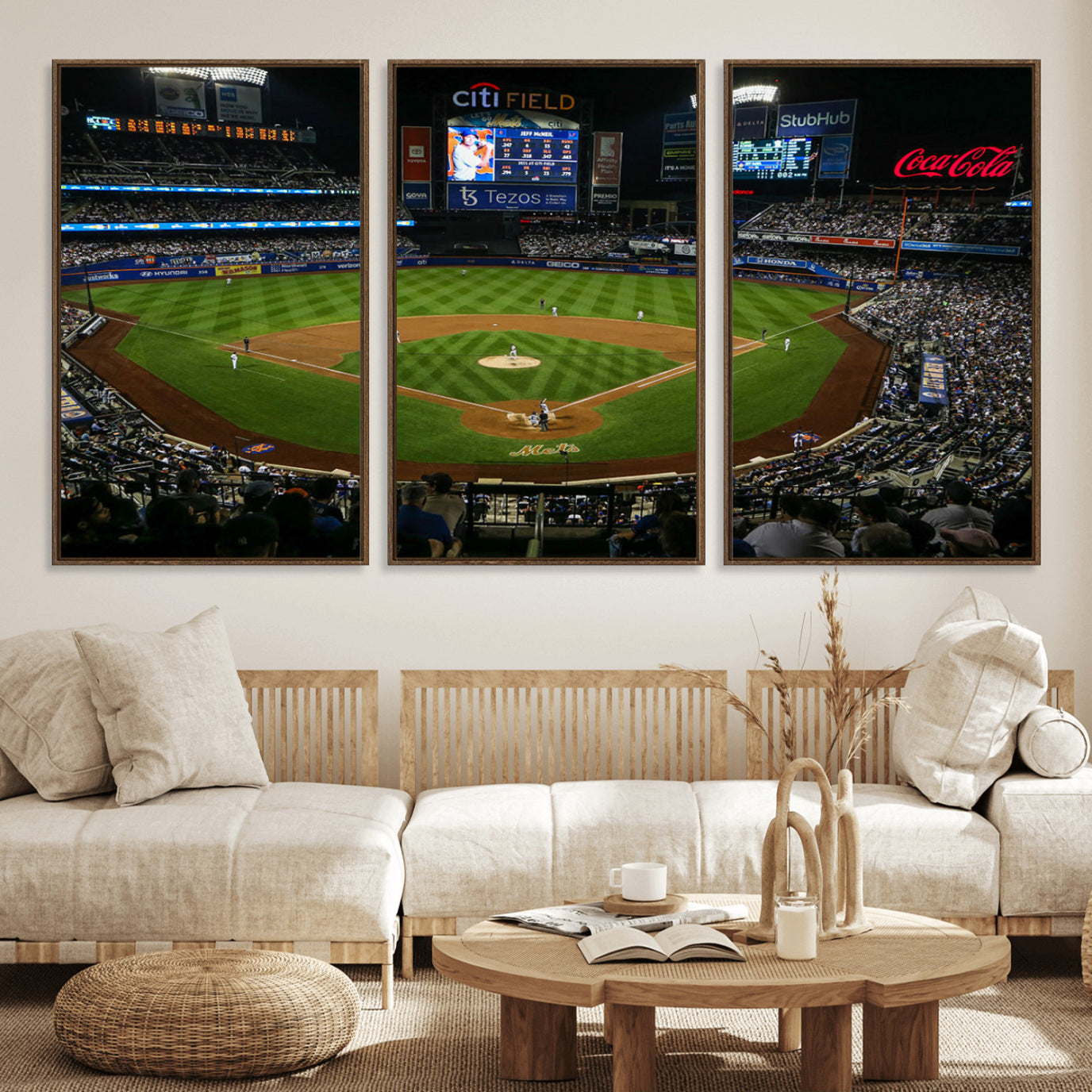 25148-MGV-FC-60X30-3P_Walnut-Los Angeles Dodgers Baseball Team Print - California Dodger Stadium Wall Art Canvas Print