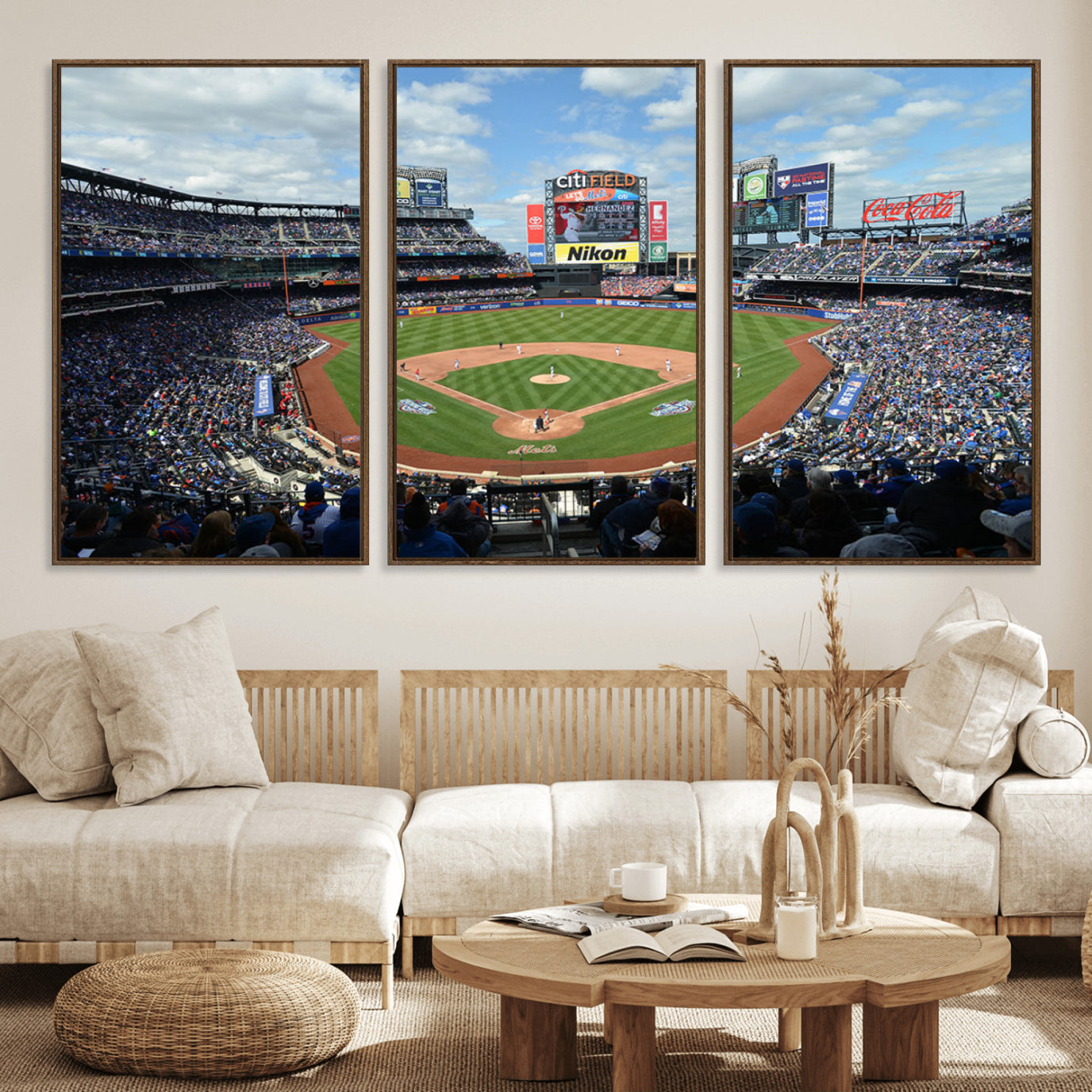 22910-MGV-FC-60X30-3P_Walnut-New York Mets Baseball Team Print - Citi Field Stadium Wall Art Canvas Print