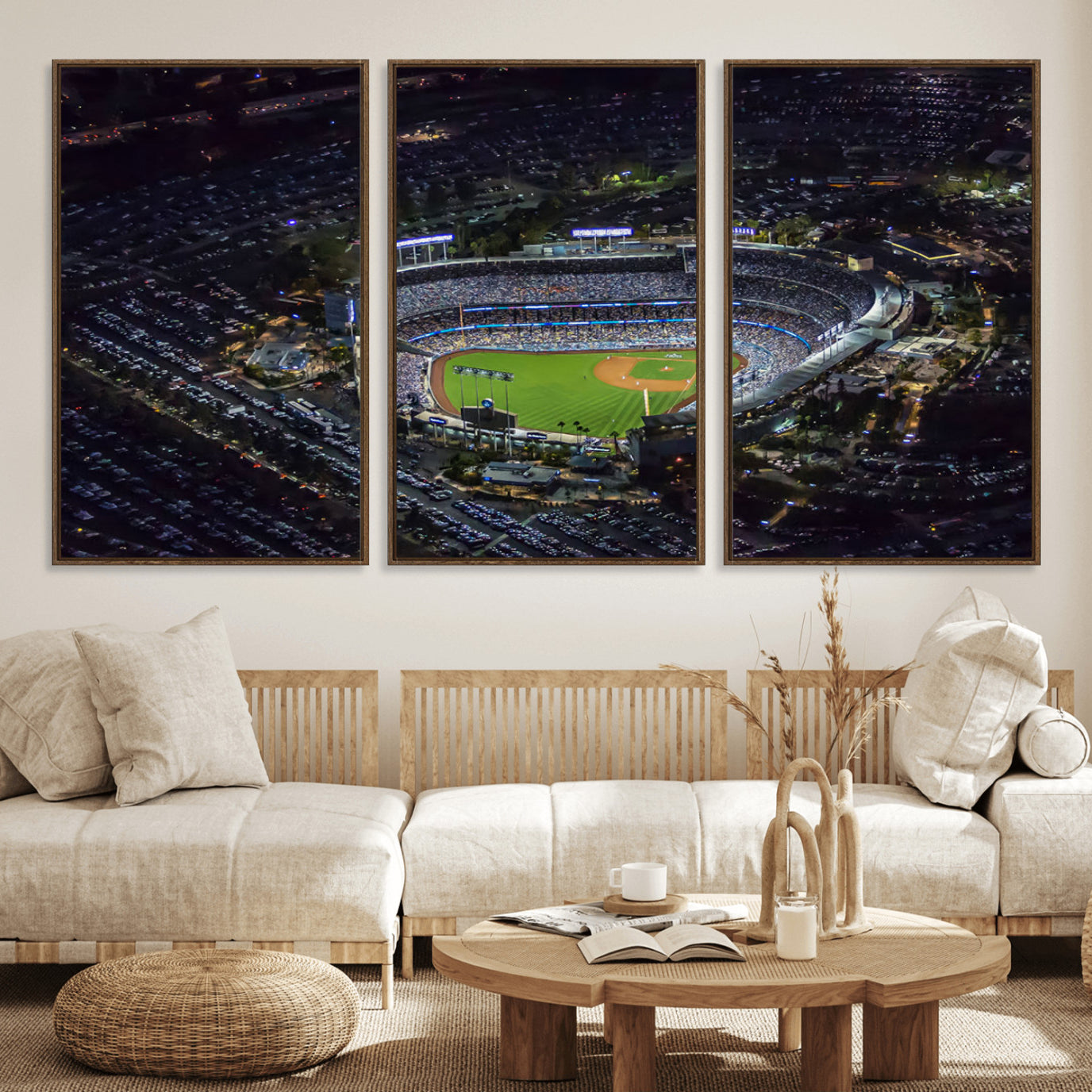 16515-MGV-FC-60X30-3P_Walnut-Los Angeles Dodgers Baseball Team Print - California Dodger Stadium Wall Art Canvas Print
