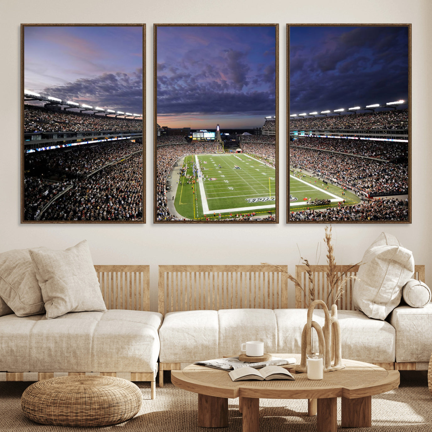 52712-MGV-FC-60X30-3P_Walnut-New England Patriots Football Team Print - Foxborough Gillette Stadium Wall Art Canvas Print