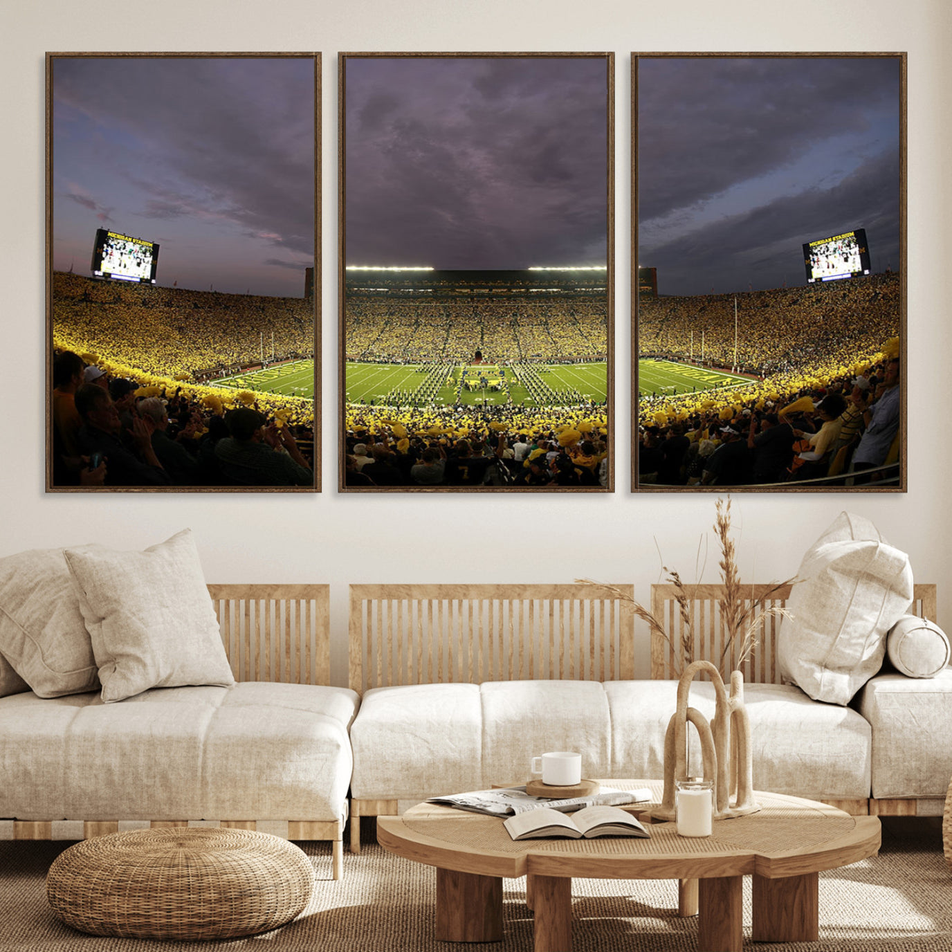 72404-MGV-FC-60X30-3P_Walnut-Michigan Wolverines Print - Michigan Stadium Wall Art Canvas Print