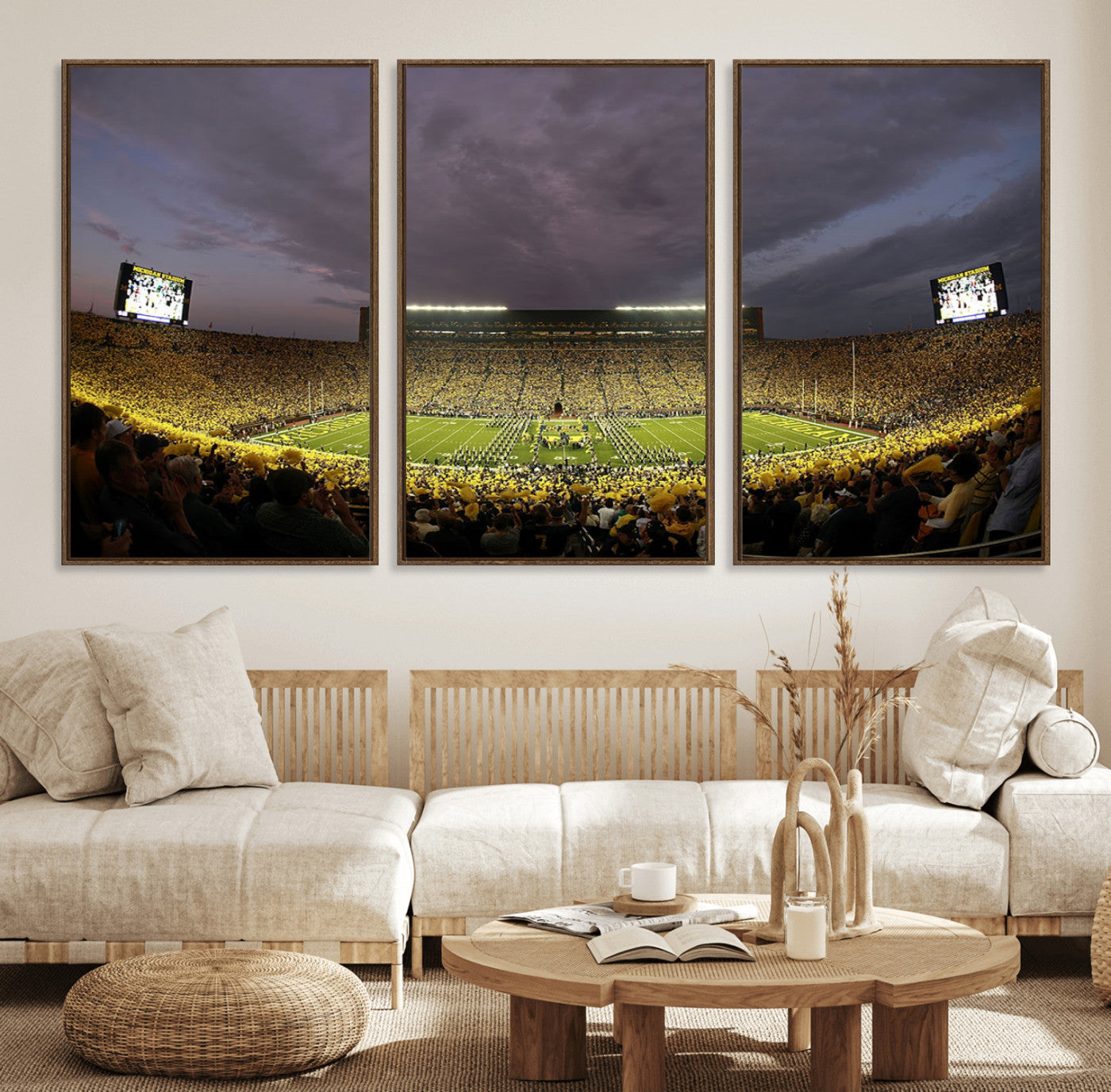72404-MGV-FC-60X30-3P_Walnut-Michigan Wolverines Print - Michigan Stadium Wall Art Canvas Print
