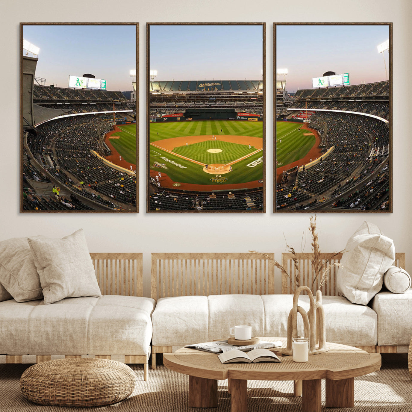 45272-MGV-FC-60X30-3P_Walnut-Oakland Athletics Baseball Team Print - RingCentral Coliseum Stadium Wall Art Canvas Print