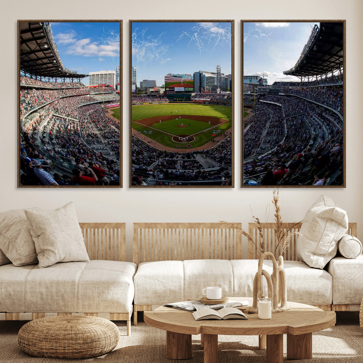 78608-MGV-FC-60X30-3P_Walnut-Truist Park Stadium Canvas Wall Art - Atlanta Braves Game Day Exclusive Decor