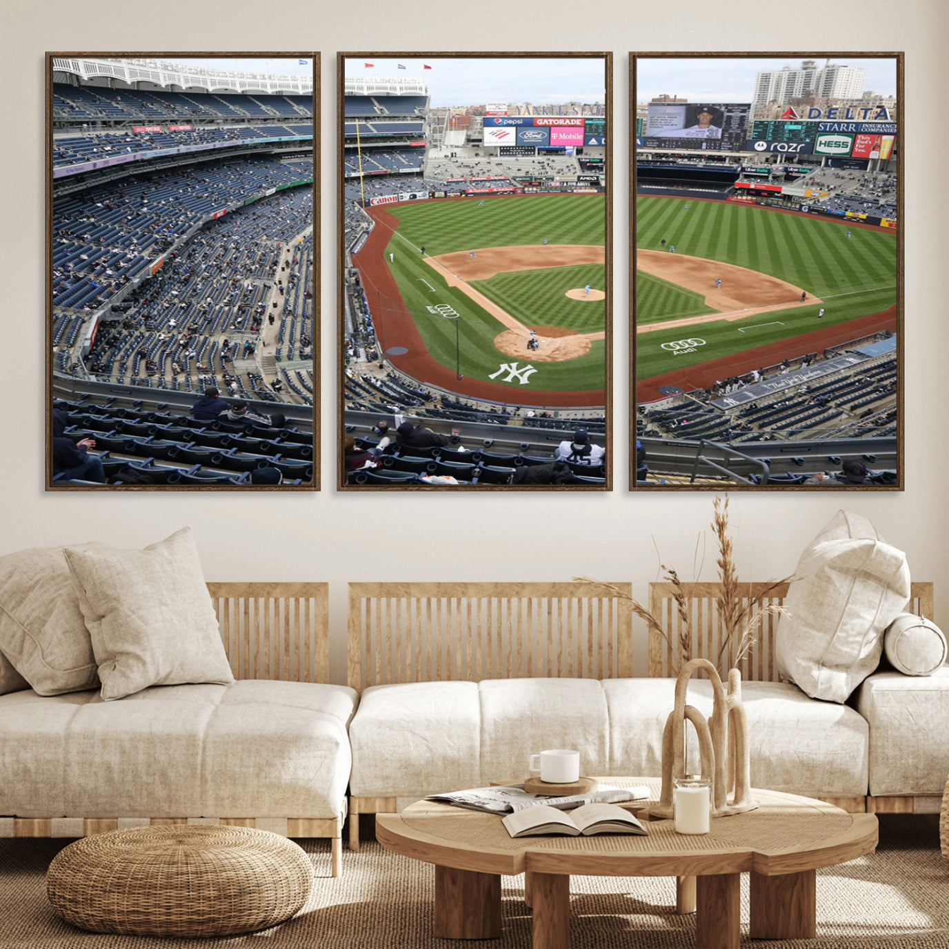 45784-MGV-FC-60X30-3P_Walnut-New York Yankees Baseball Team Print - Yankee Stadium Wall Art Canvas Print