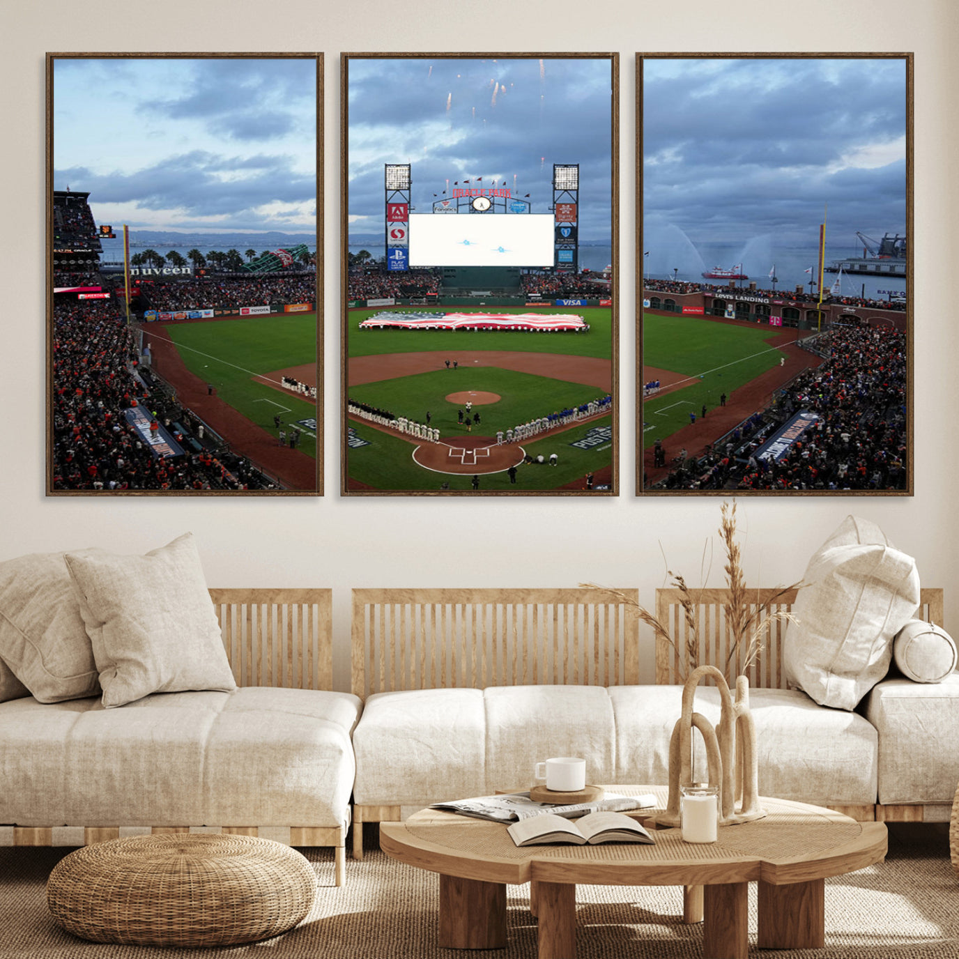44631-MGV-FC-60X30-3P_Walnut-Oracle Park San Francisco Giants Wall Art | Oracle Park Stadium Canvas Print| Large Framed Baseball