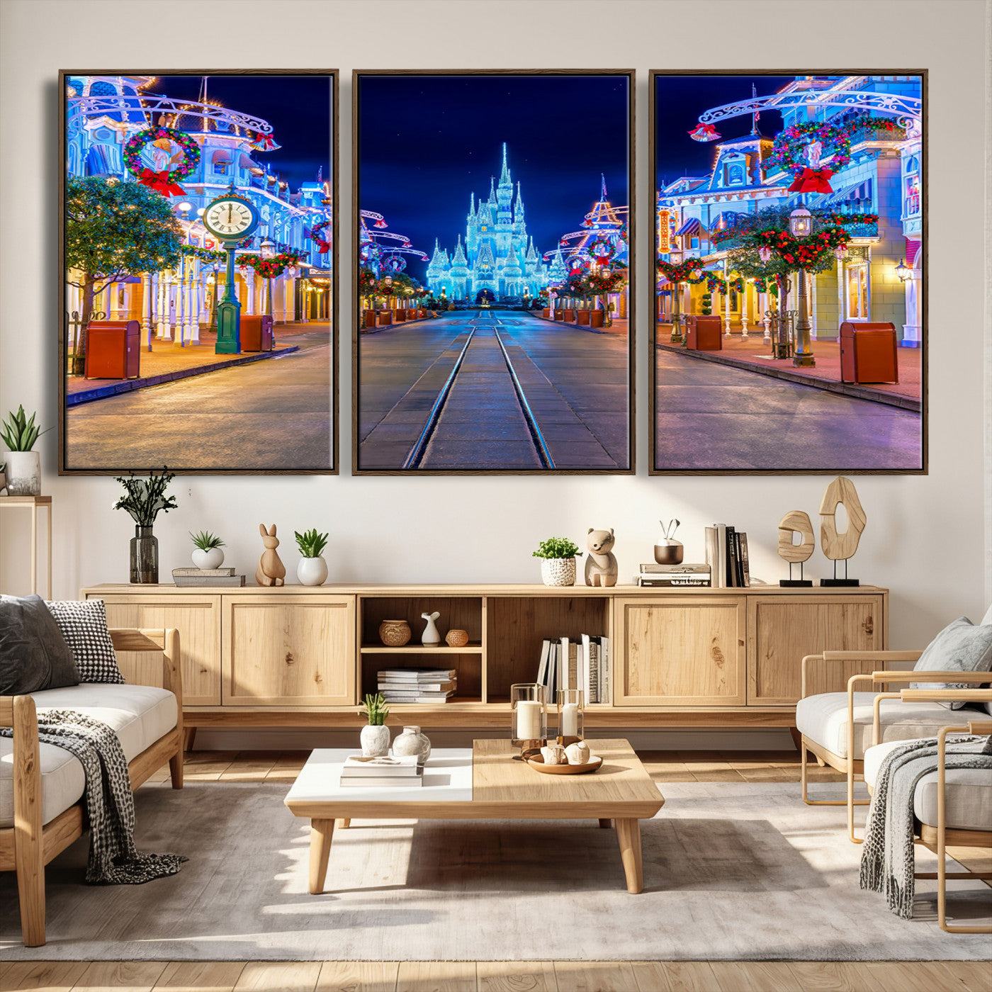 12470-MGV-CV-36X24 - Disney Castle Wall Art – Large Magic Kingdom Canvas Artwork, Fairytale Design, Kids Room Christmas Decor for Home, Office