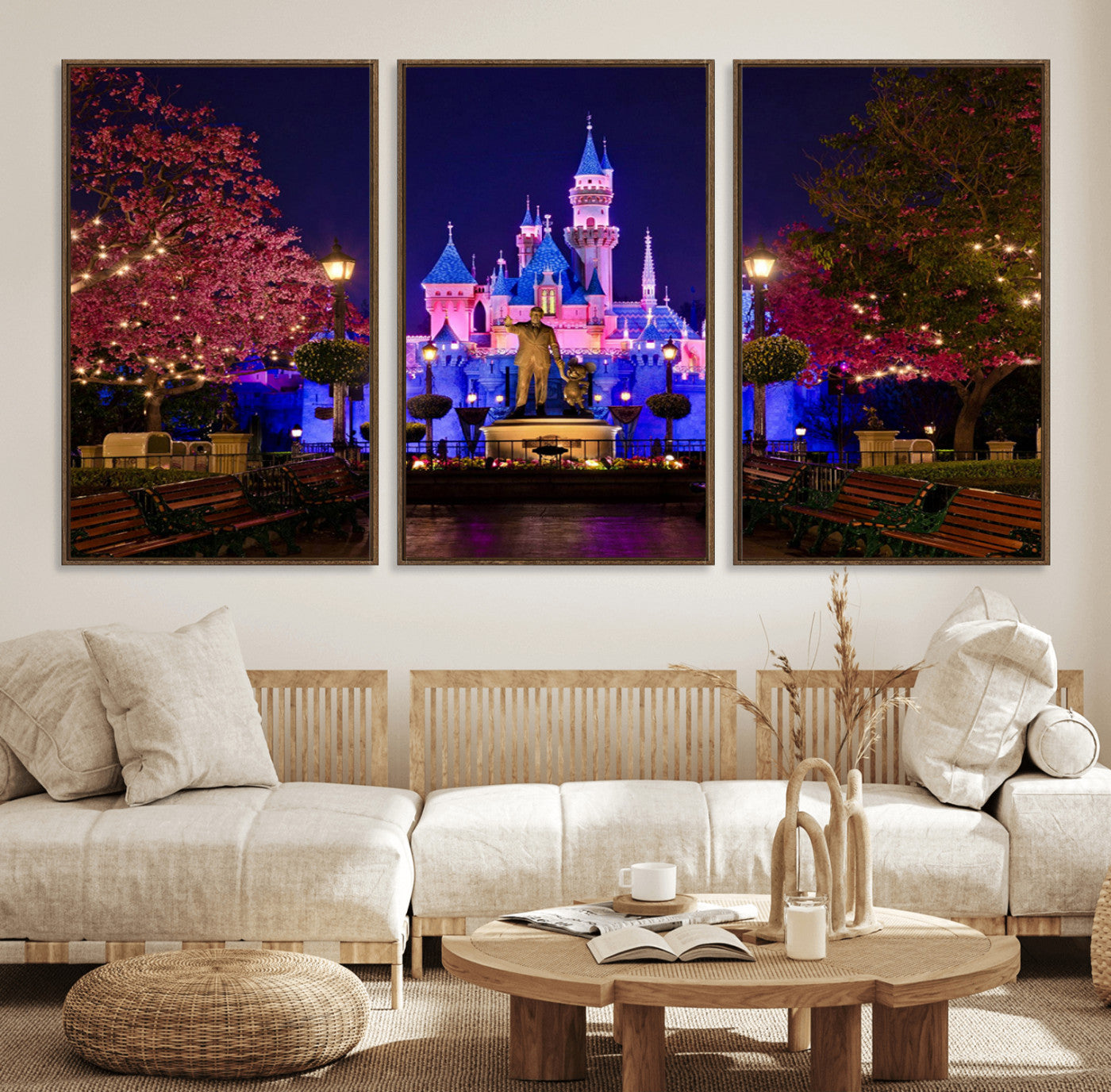 MGV-FC-60X30-3P - Disney Castle Wall Art Canvas Print, Framed Magic Kingdom Art Picture Print, Disney World Perfect Child Room Decor Artwork