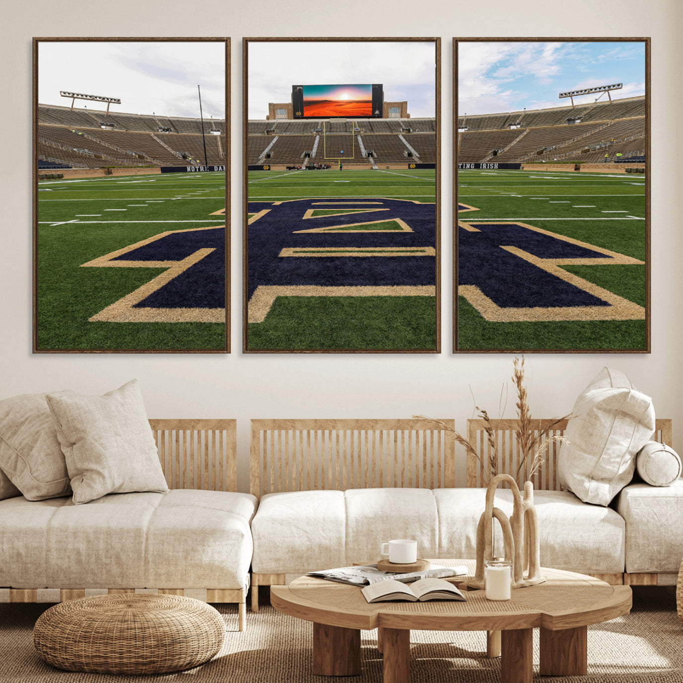 MGV-FC-60X30-3P - Notre Dame Stadium Wall Art Canvas Print, Framed Indiana Stadium Art Picture Print, Notre Dame Field Perfect Sport Room Decor Artwork