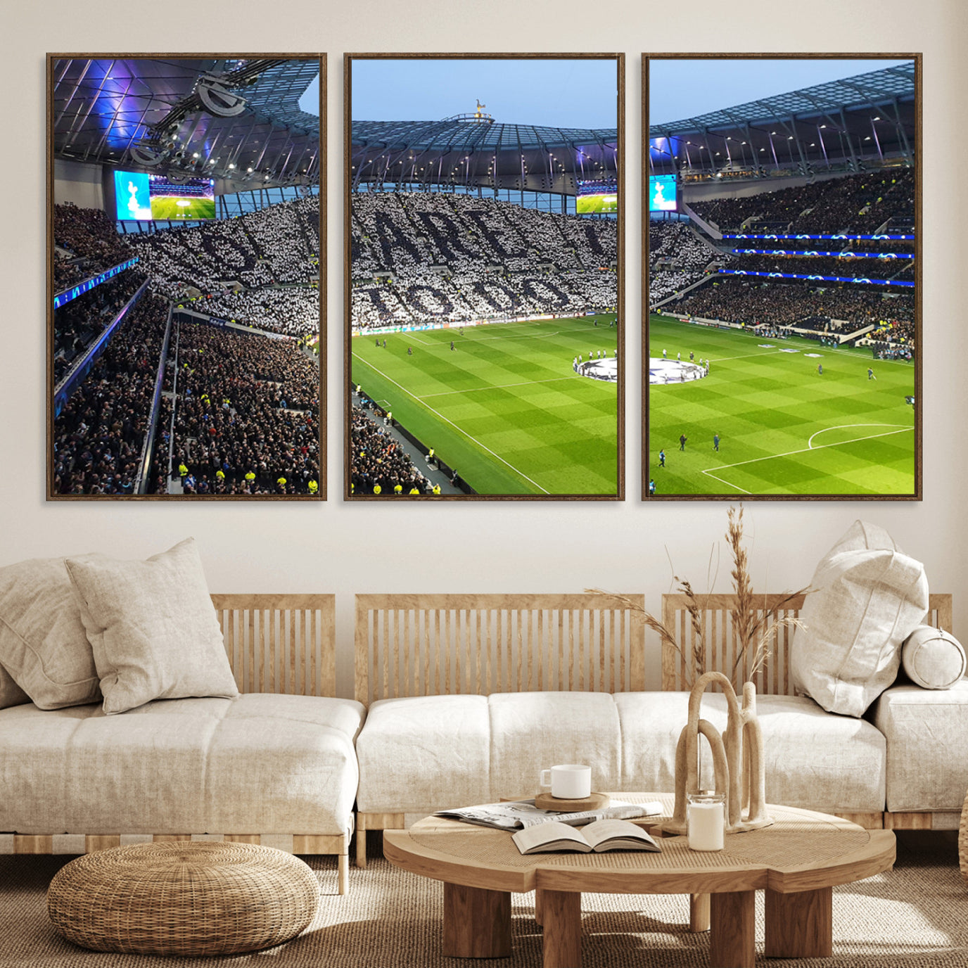 38765-MGV-FC-60X30-3P_Walnut-Tottenham Hotspur Stadium Canvas Print, Match Day Triple Canvas Wall Art - Premier League Football