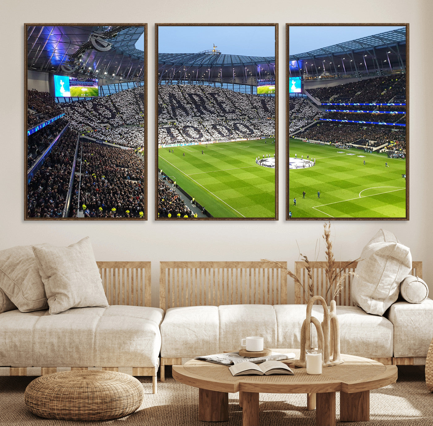 38765-MGV-FC-60X30-3P_Walnut-Tottenham Hotspur Stadium Canvas Print, Match Day Triple Canvas Wall Art - Premier League Football