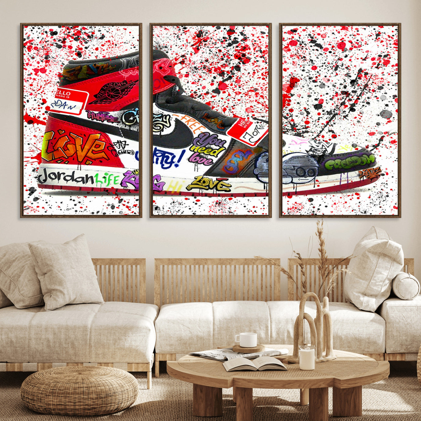 38836-MGV-FC-60X30-3P_Walnut-Jordan Shoes Graffiti Wall Art Canvas Print- Jordan Graffiti Canvas Wall Art - Framed Perfect for