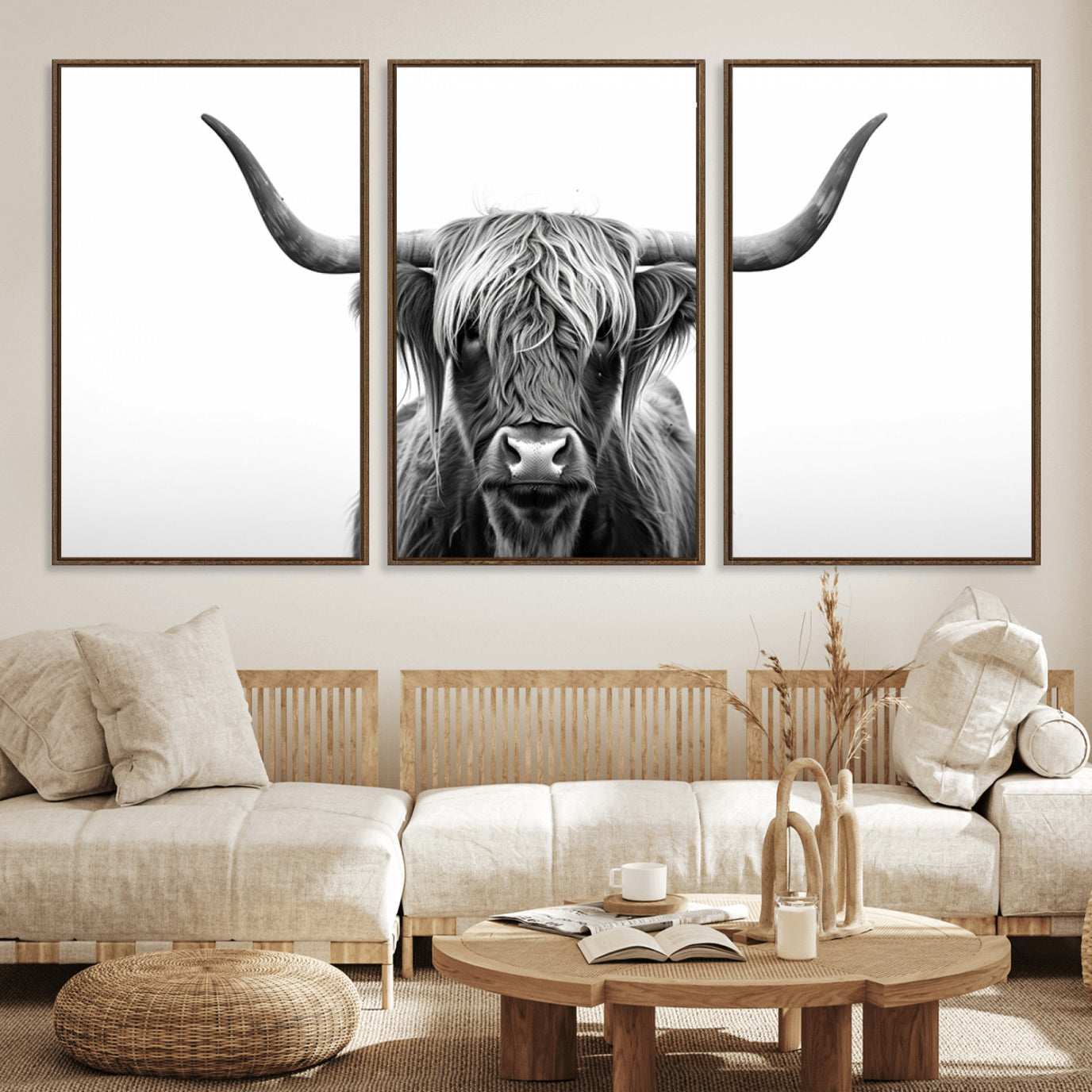 49556-MGV-FC-60X30-3P_Walnut-Highland Wall Art Canvas Print – Minimalist Black and White Farmhouse Décor, Ready to Hang