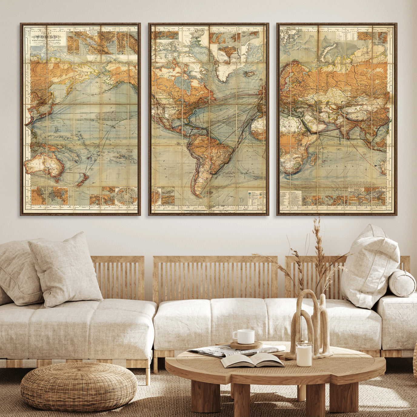 91338-MGV-FC-60X30-3P_Walnut-Push Pin World Map Canvas Print – Travel Tracker Wall Art for Couples, Perfect Anniversary Gift for Home or Office Decor