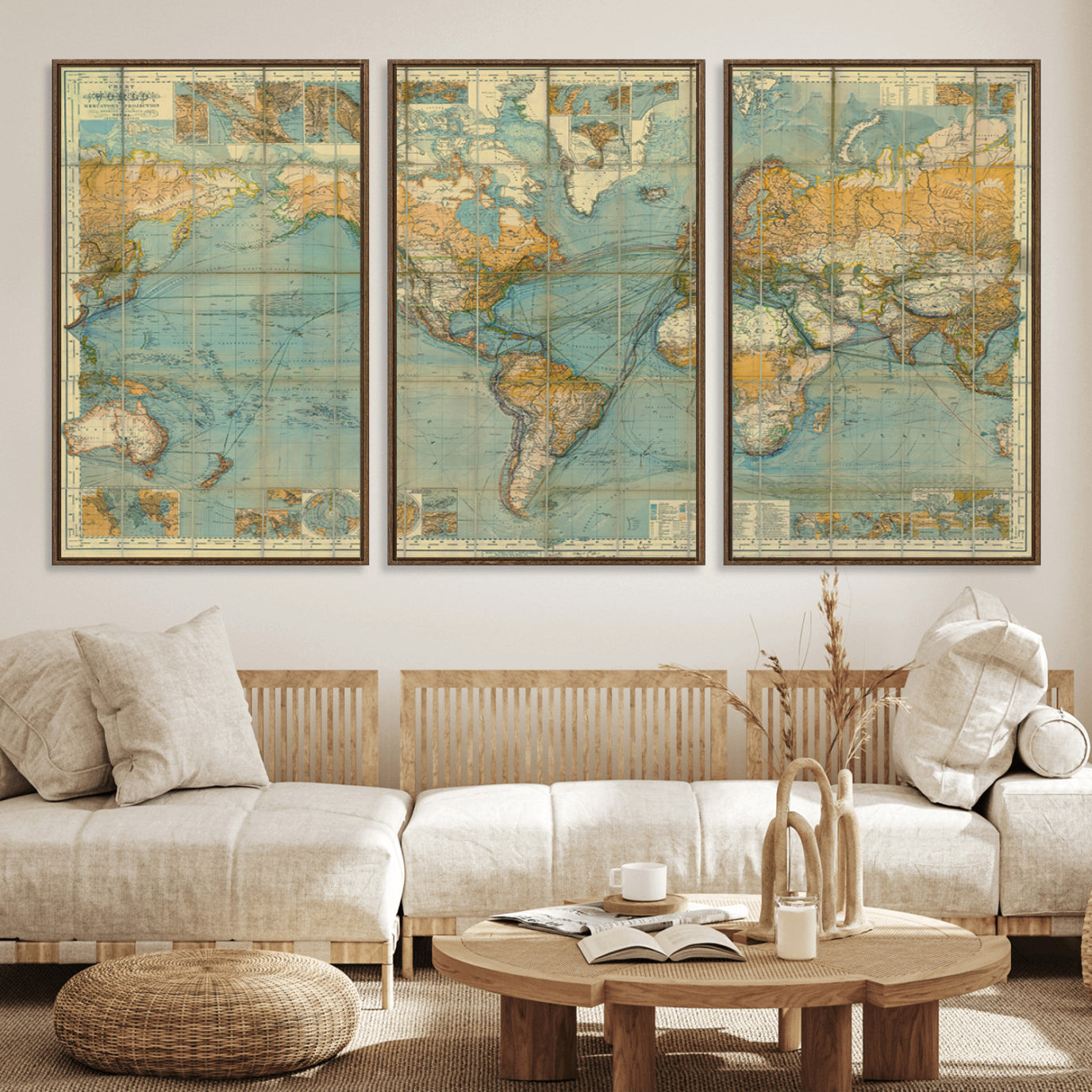 25961-MGV-FC-60X30-3P_Walnut-Push Pin World Map Canvas Print – Travel Tracker Wall Art for Couples, Perfect Anniversary Gift for Home or Office Decor