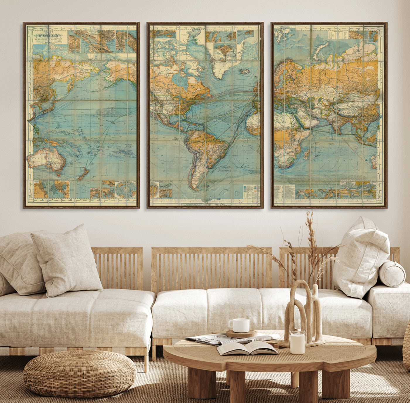 25961-MGV-FC-60X30-3P_Walnut-Push Pin World Map Canvas Print – Travel Tracker Wall Art for Couples, Perfect Anniversary Gift for Home or Office Decor