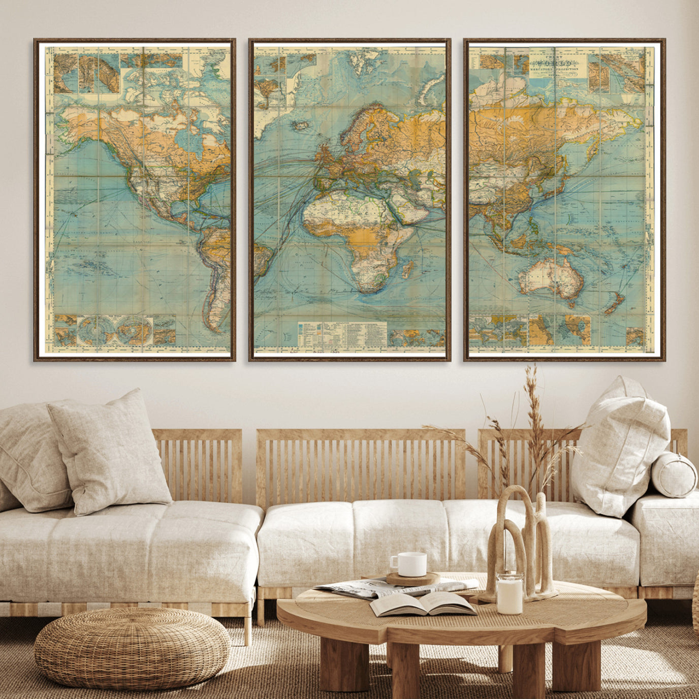 10247-MGV-FC-60X30-3P_Walnut-Push Pin World Map Canvas Print – Travel Tracker Wall Art for Couples, Perfect Anniversary Gift for Home or Office Decor