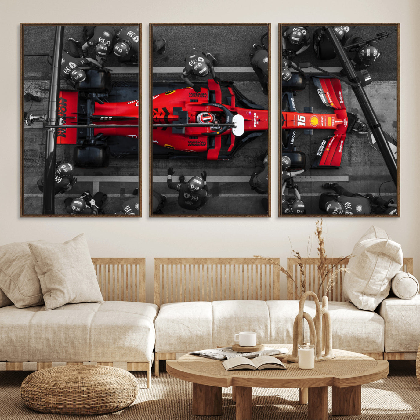 99356-MGV-FC-60X30-3P_Walnut-Ferrari Pit Stop Canvas Wall Art – Precision and Speed Captured in Bold Motorsport Imagery – Ready