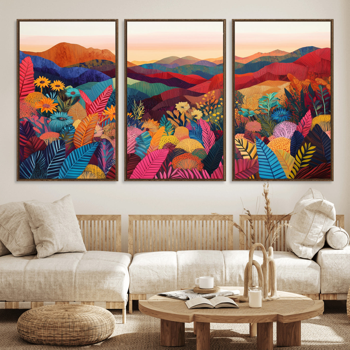 66796-MGV-FC-60X30-3P_Walnut-YAYOI KUSAMA Abstract Print - Landscape Canvas Wall Art Print - Vibrant Modern Decor for Living
