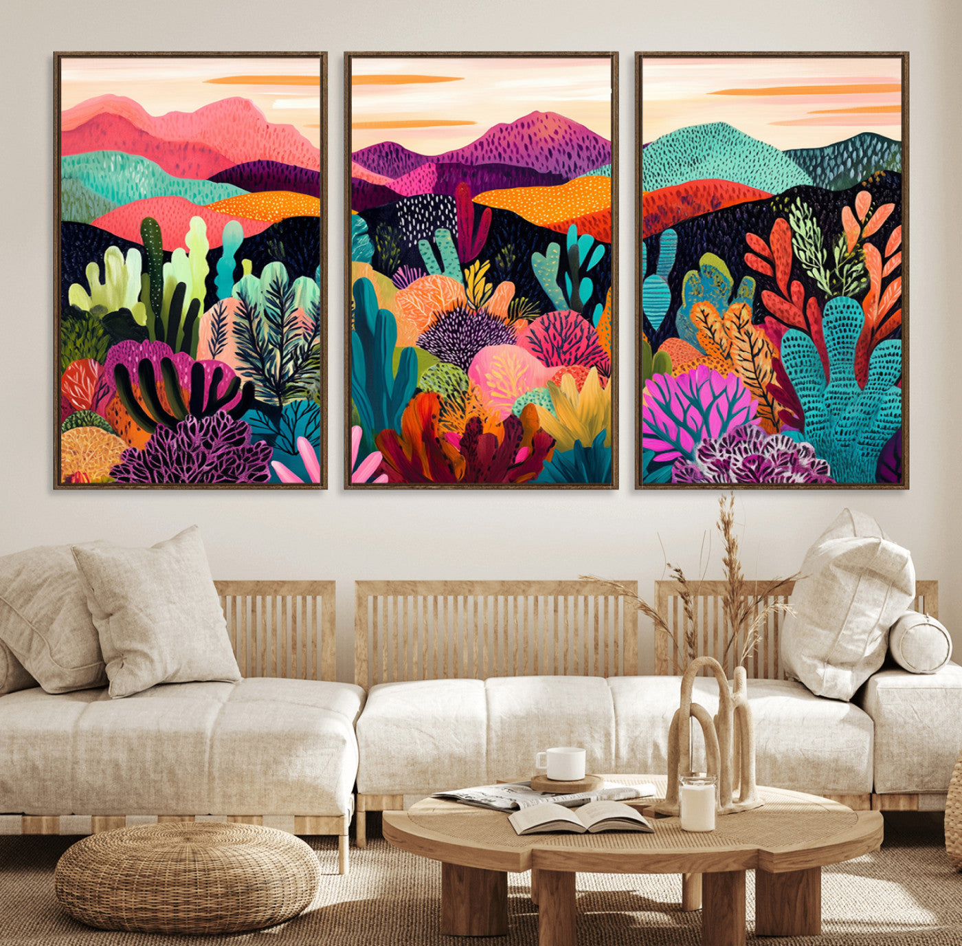 68438-MGV-FC-60X30-3P_Walnut-Abstract Kusama Print - Landscape Canvas Wall Art Print - Vibrant Modern Decor for Living Room,