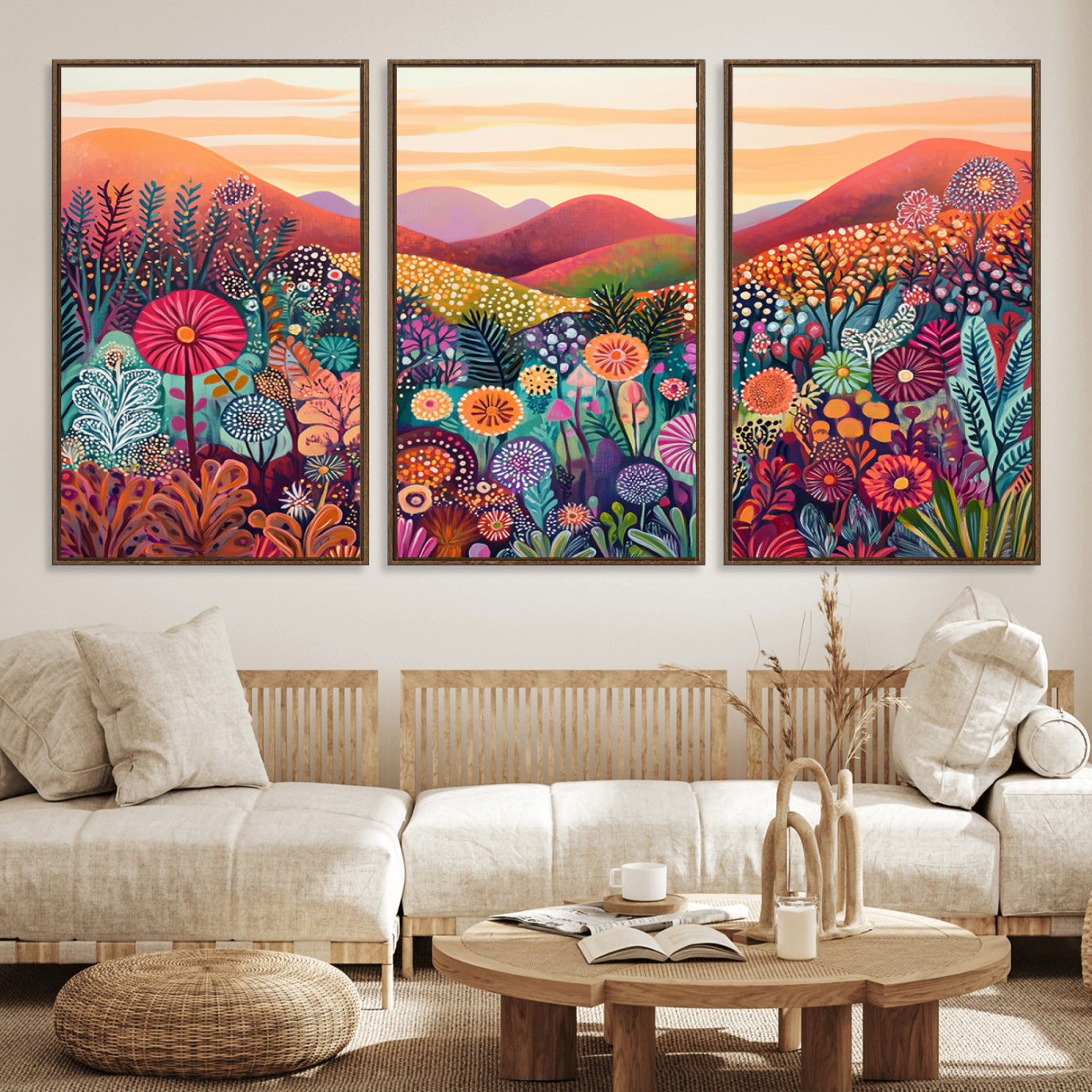 51484-MGV-FC-60X30-3P_Walnut-Yayoi Kusama 1986 Wall Art Print – Yayoi Kusama Wabi Sabi Japanese Wall Art Print - Vibrant Abstract