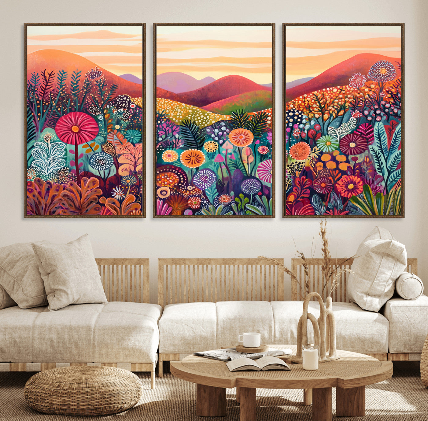 51484-MGV-FC-60X30-3P_Walnut-Yayoi Kusama 1986 Wall Art Print – Yayoi Kusama Wabi Sabi Japanese Wall Art Print - Vibrant Abstract