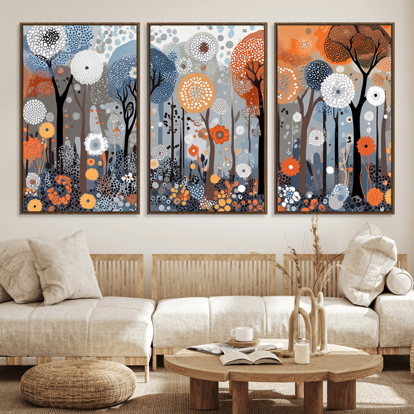 48857-MGV-FC-60X30-3P_Walnut-Abstract Winter Landscape Canvas Wall Art Print - Large Colorful Nature Wall Decor