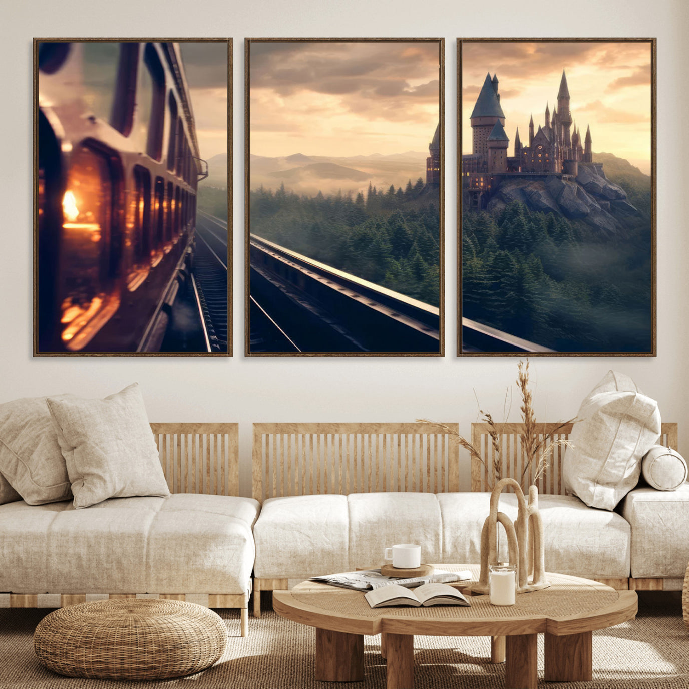 84029-MGV-FC-60X30-3P_Walnut-Harry Castle Wall Art Canvas Print, Wizard School Wall Art Print, Movie Wall Art Print