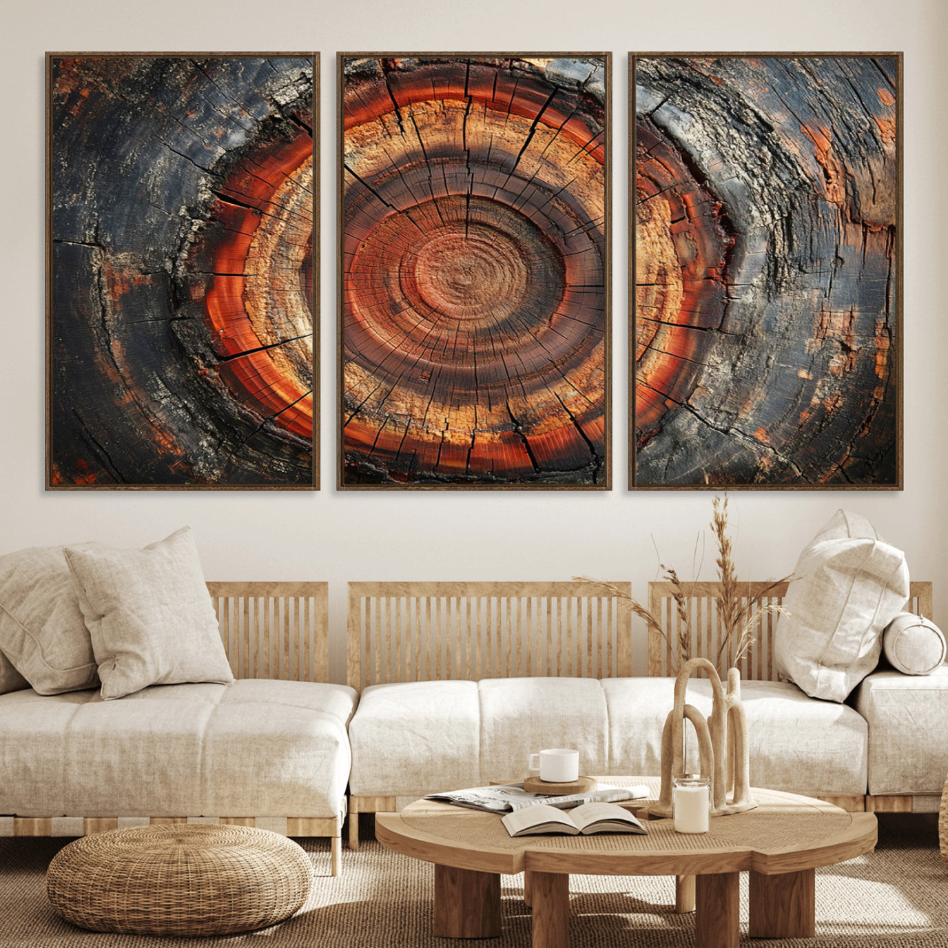 82212-MGV-FC-60X30-3P_Walnut-Wood Grain Canvas Wall Art - Framed Abstract Tree Ring Framed Wall Art, Wood Grain Canvas Wall