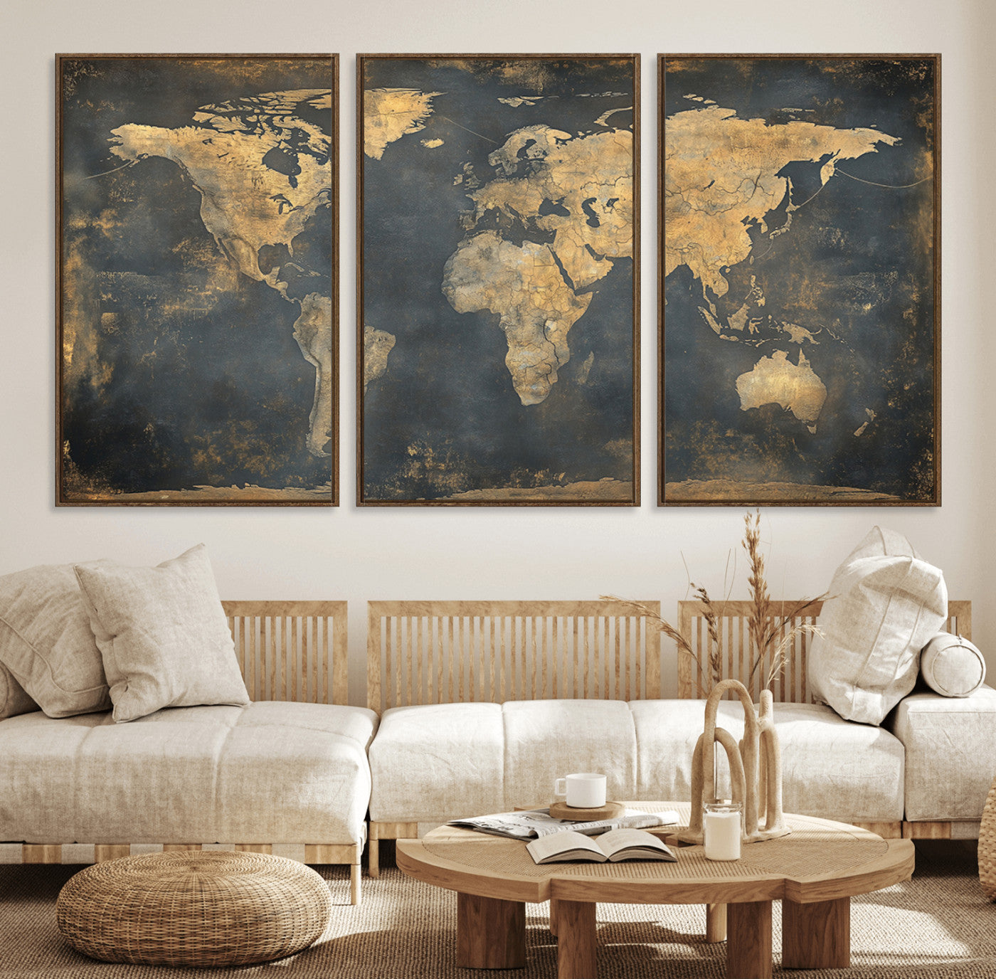 54473-MGV-FC-60X30-3P_Walnut-Push Pin World Map Canvas Print – Travel Tracker Wall Art for Couples, Perfect Anniversary Gift for Home or Office Decor