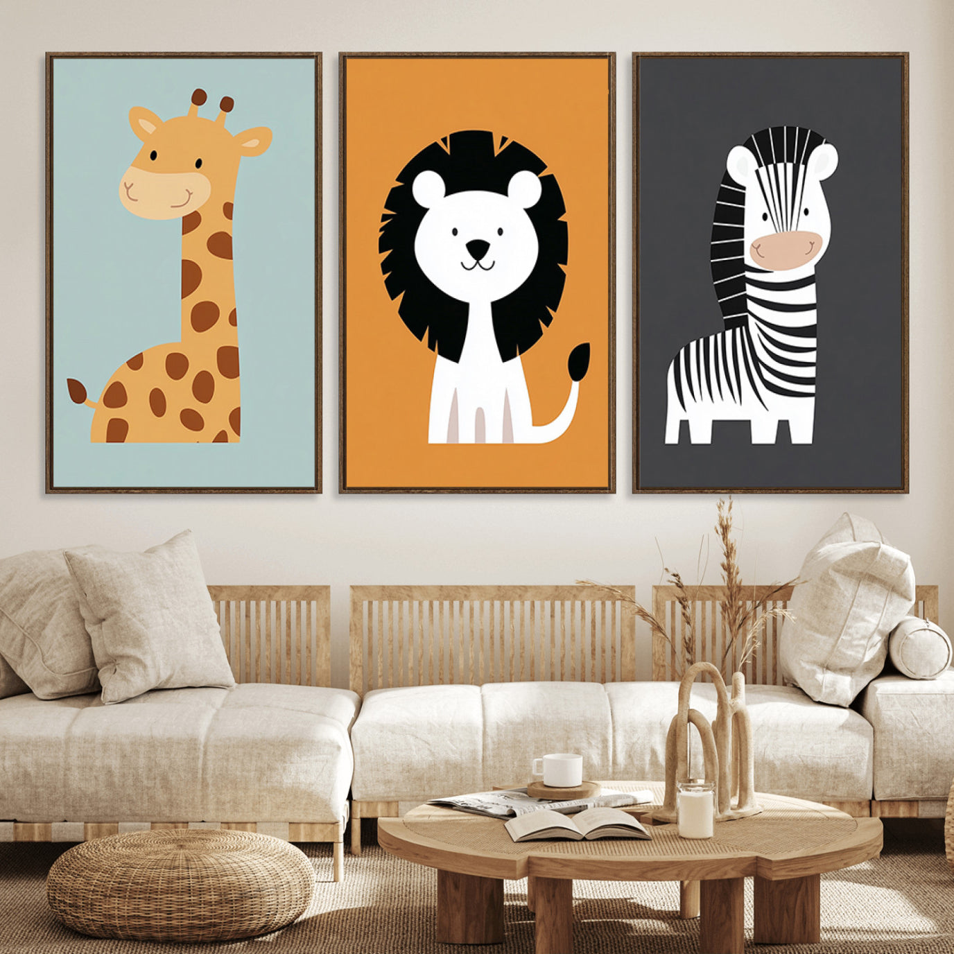 70446-MGV-FC-60X30-3P_Walnut-Boho Jungle Animal Nursery Wall Art Prints – Safari Decor Earth Tones Modern, Artwork for Home, Stylish Spaces
