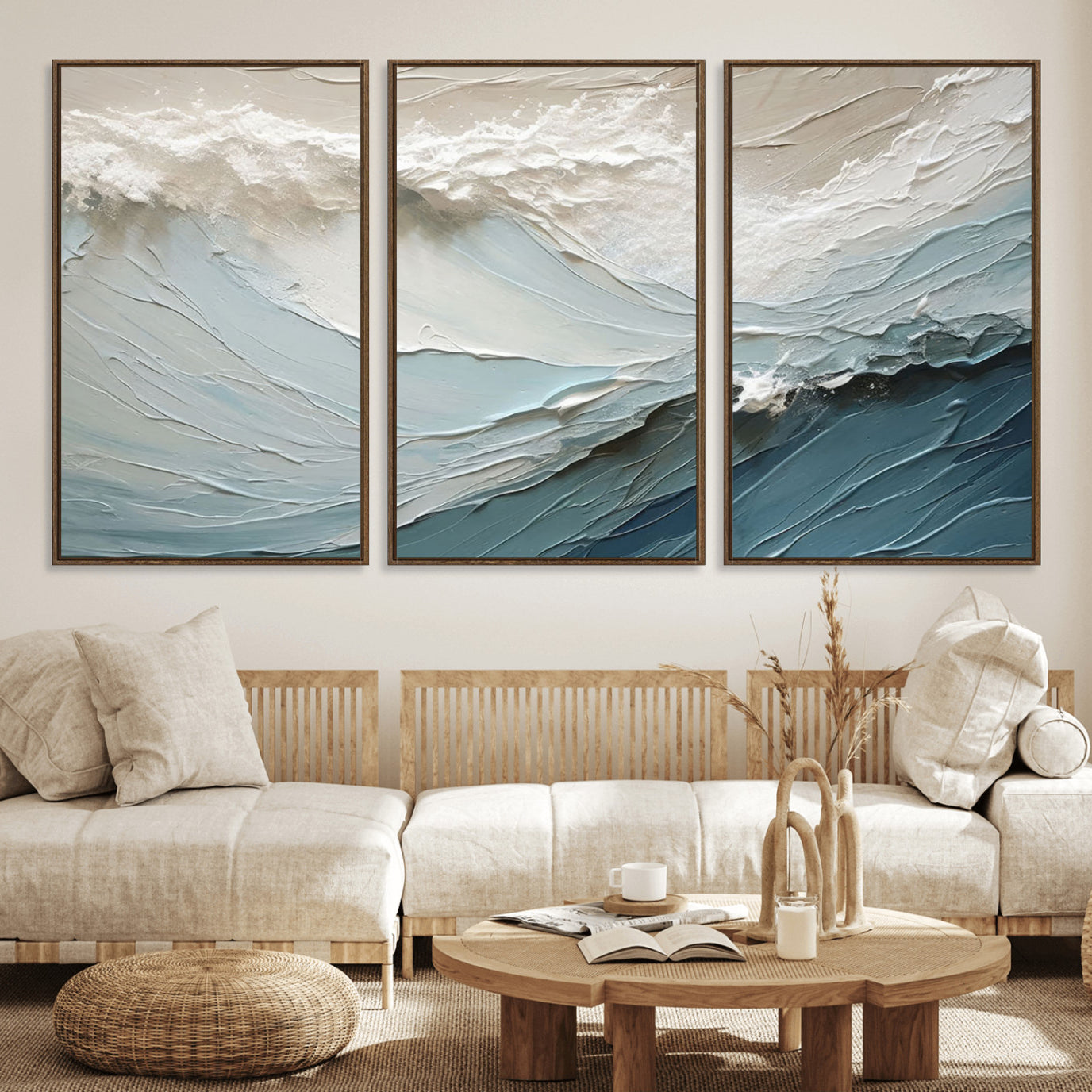 36946-MGV-FC-60X30-3P_Walnut-Waves Abstract Wall Art Print, Modern Framed Abstract Canvas Print, Abstract Painting for Living