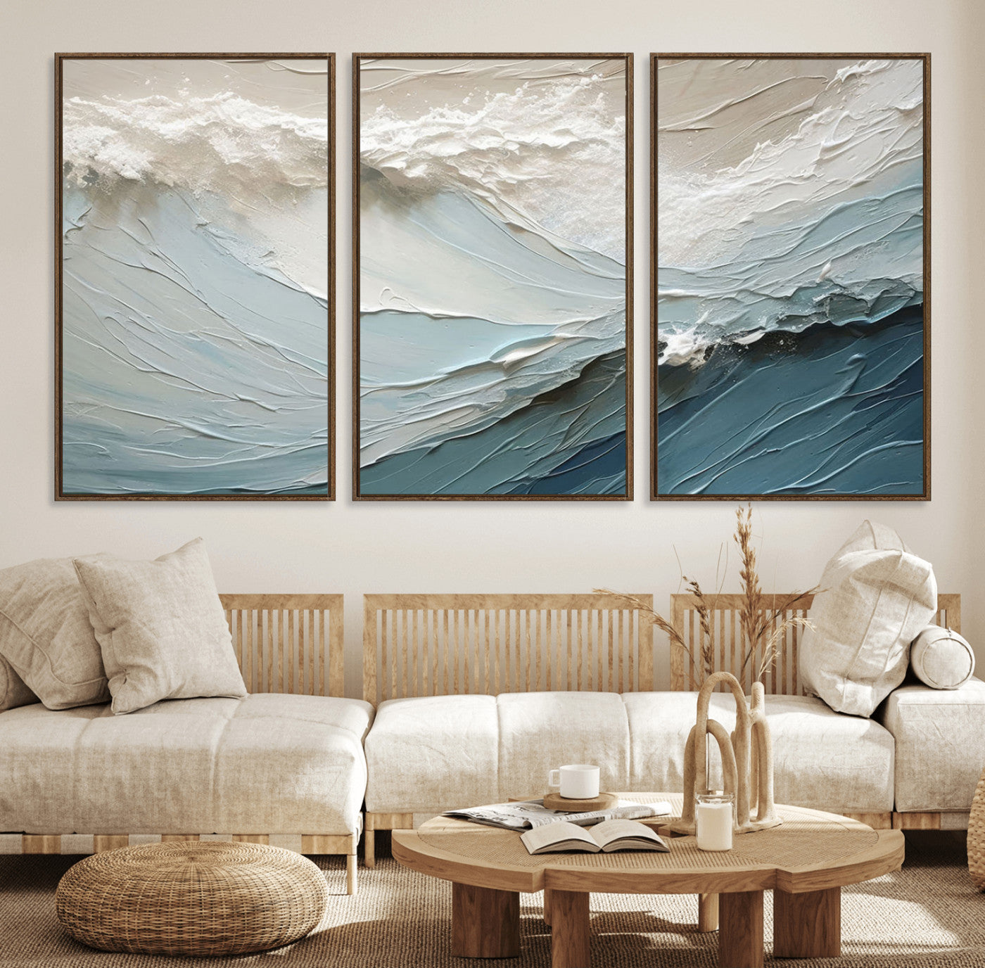 36946-MGV-FC-60X30-3P_Walnut-Waves Abstract Wall Art Print, Modern Framed Abstract Canvas Print, Abstract Painting for Living