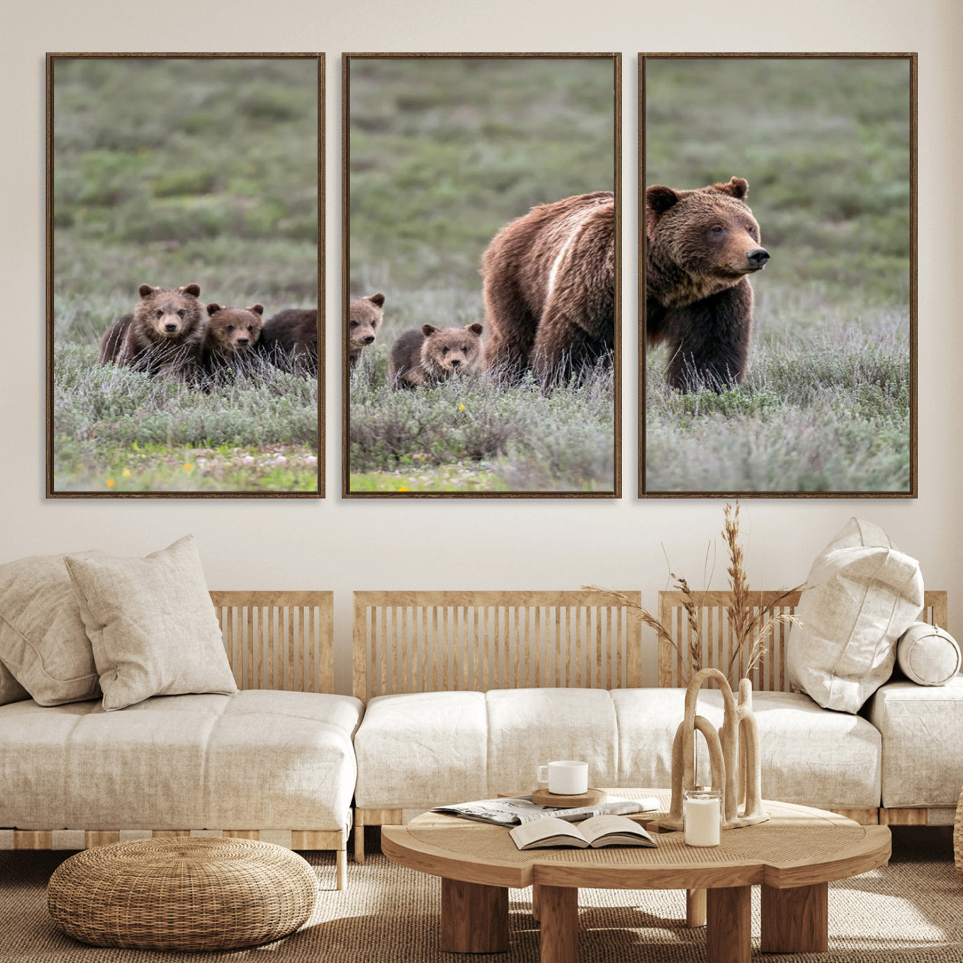 65087-MGV-FC-60X30-3P_Walnut-Wildlife Photography of 399 Grizzly Bear Cubs | Queen of the Tetons Canvas Wall Art Print