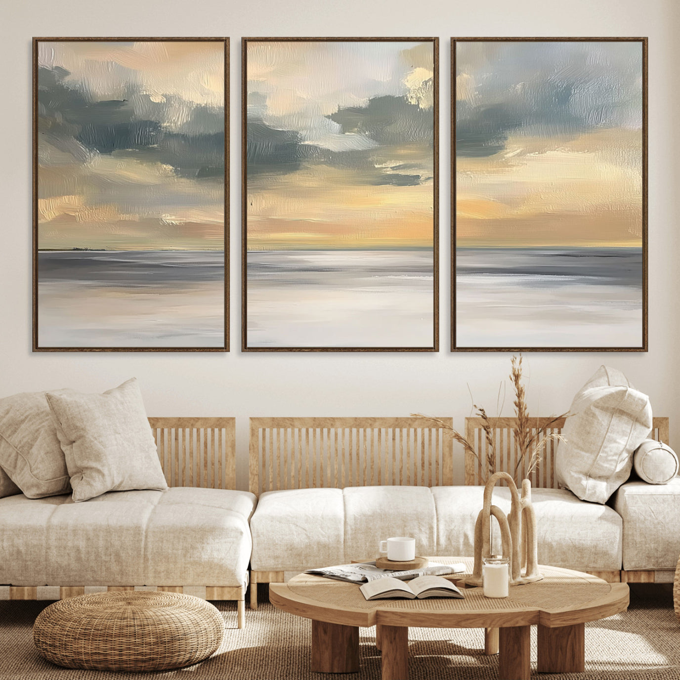 45544-MGV-FC-60X30-3P_Walnut-Modern Coastal Artwork with Vibrant Abstract Ocean Waves Wall Art Canvas Print for Contemporary