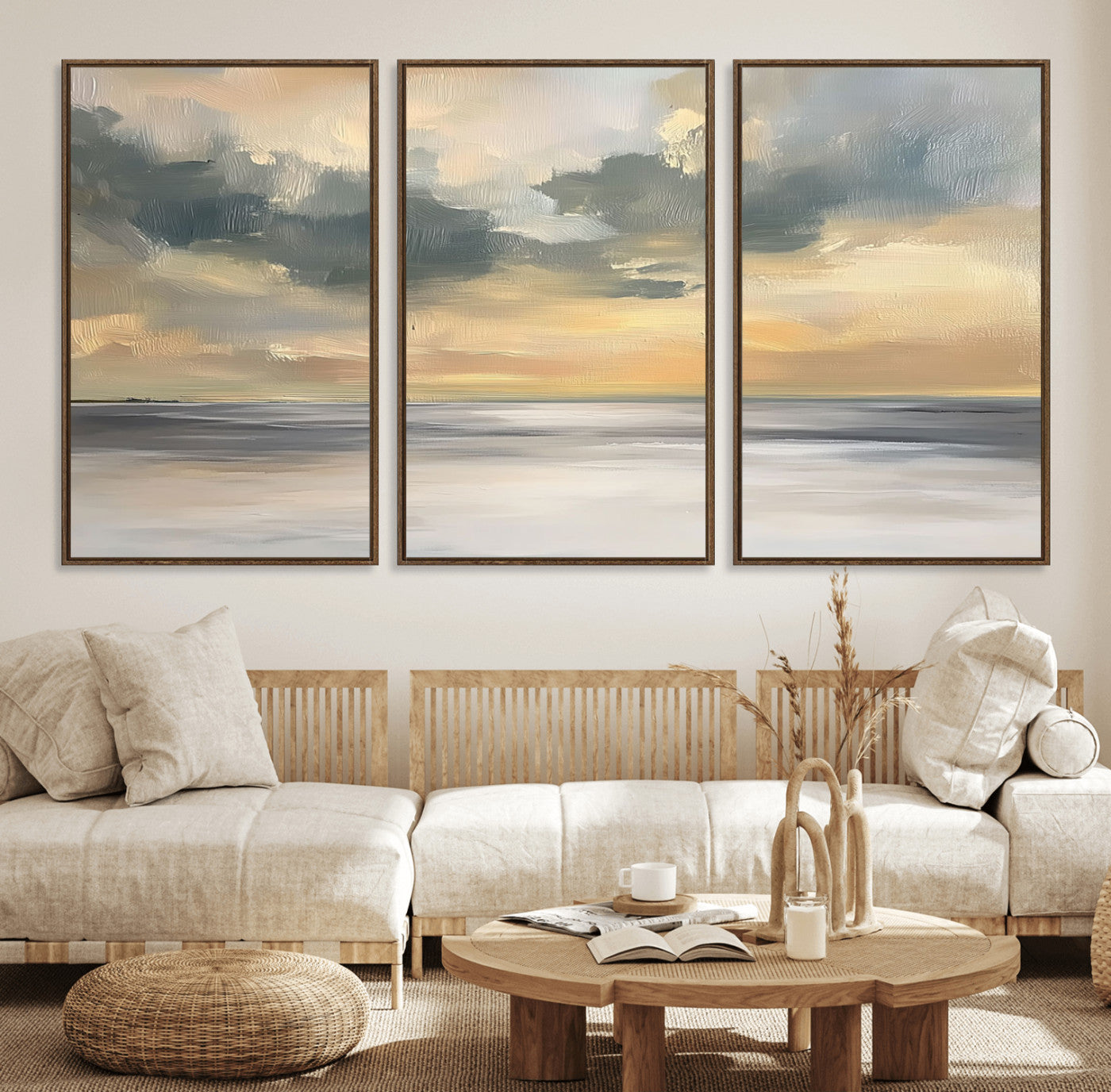 45544-MGV-FC-60X30-3P_Walnut-Modern Coastal Artwork with Vibrant Abstract Ocean Waves Wall Art Canvas Print for Contemporary