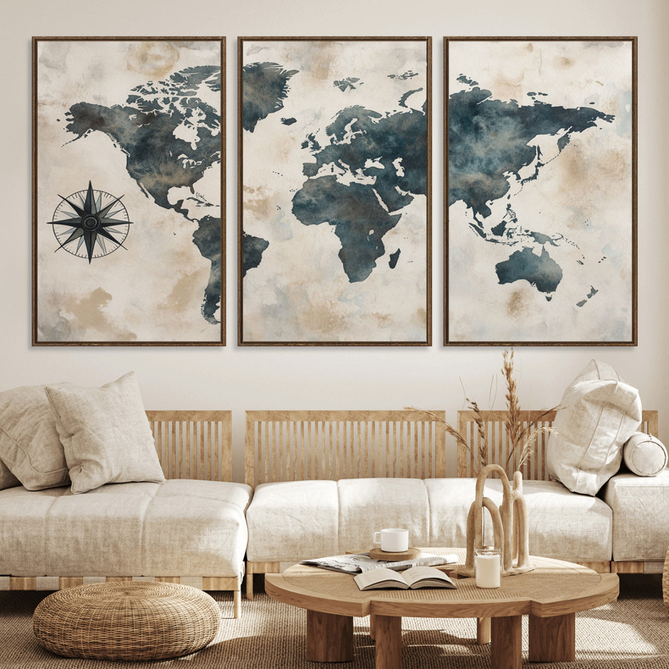 38040-MGV-FC-60X30-3P_Walnut-Push Pin World Map Canvas Print – Travel Tracker Wall Art for Couples, Perfect Anniversary Gift for Home or Office Decor