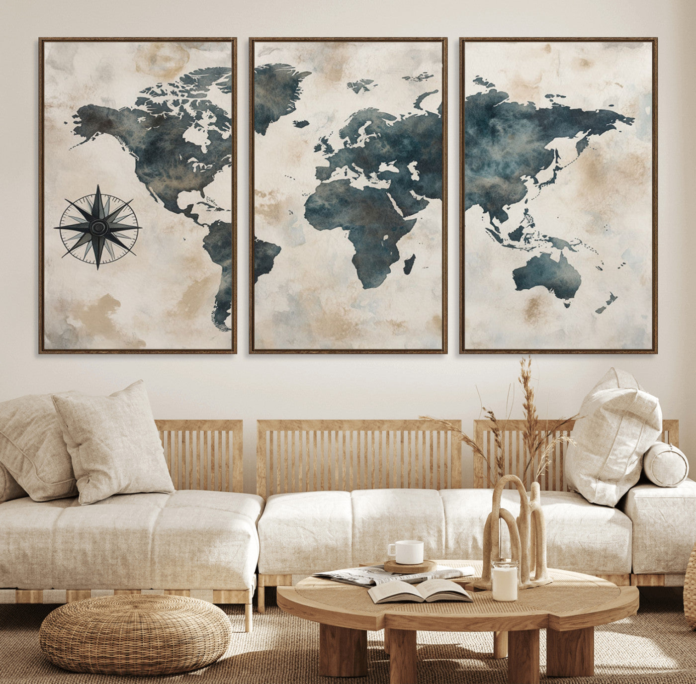 38040-MGV-FC-60X30-3P_Walnut-Push Pin World Map Canvas Print – Travel Tracker Wall Art for Couples, Perfect Anniversary Gift for Home or Office Decor