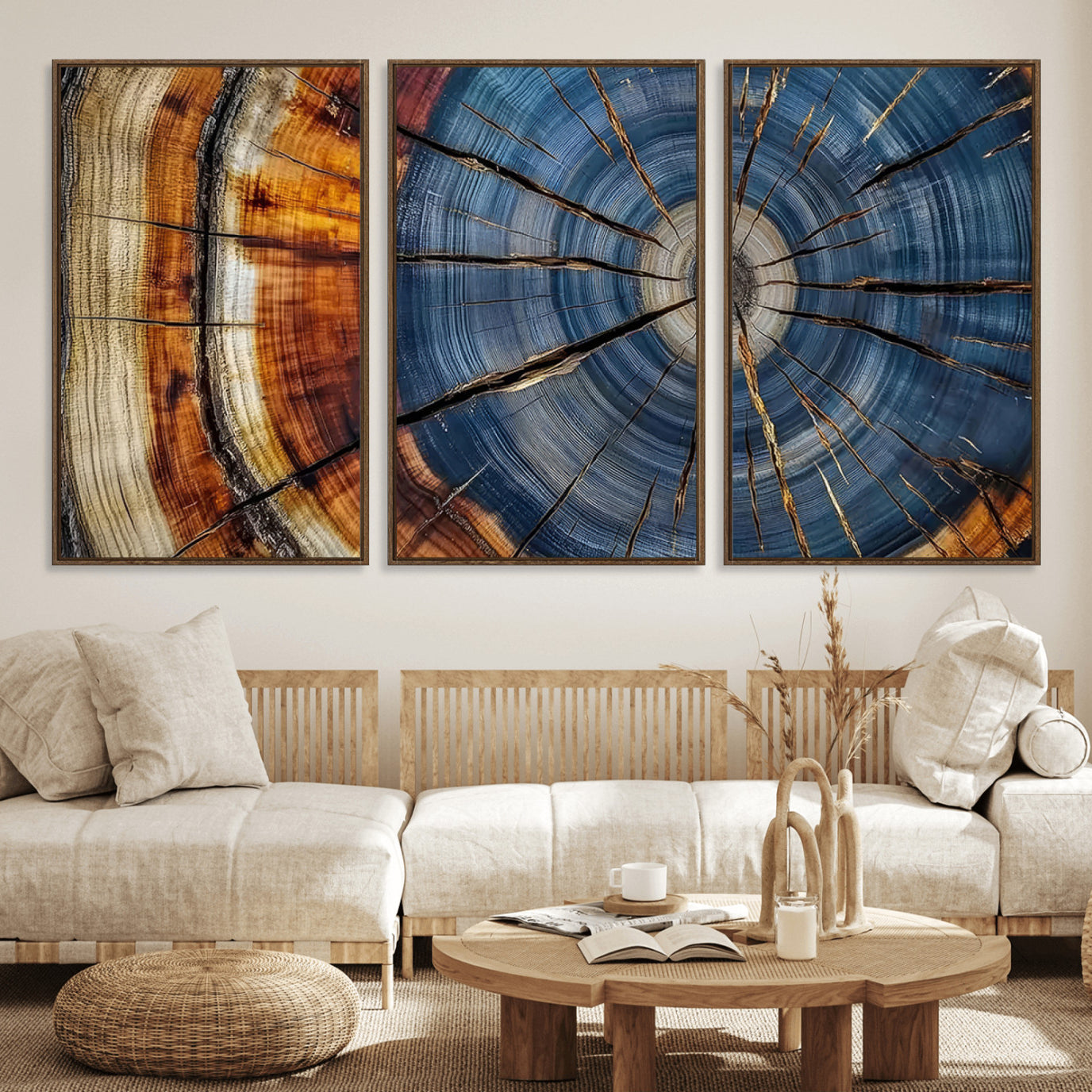 10583-MGV-FC-60X30-3P_Walnut-Abstract Tree Rings Canvas Wall Art - Wood Grain Canvas Print - Nature-Inspired Modern Wood Grain