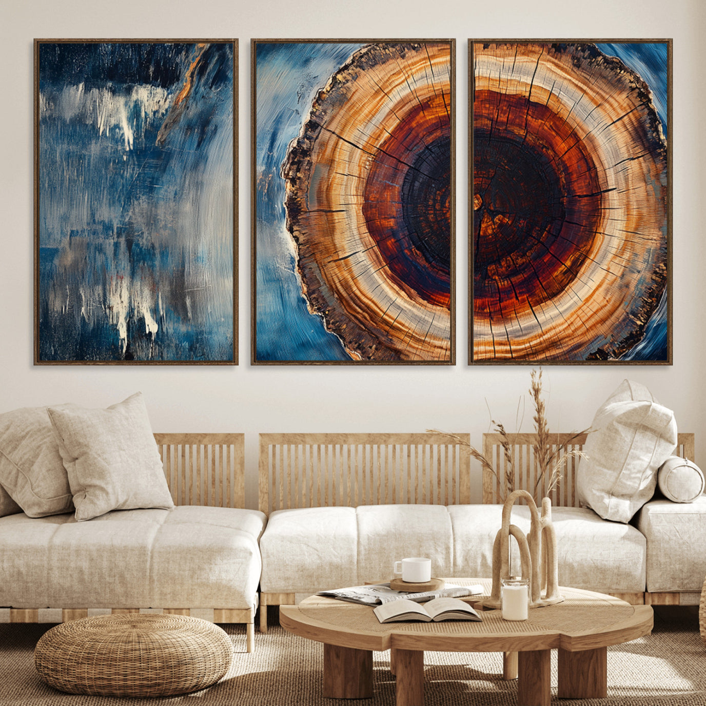 48045-MGV-FC-60X30-3P_Walnut-Abstract Tree Rings Wall Art Canvas Print - Wood Grain Rings Canvas Print - Nature Woodland Wall