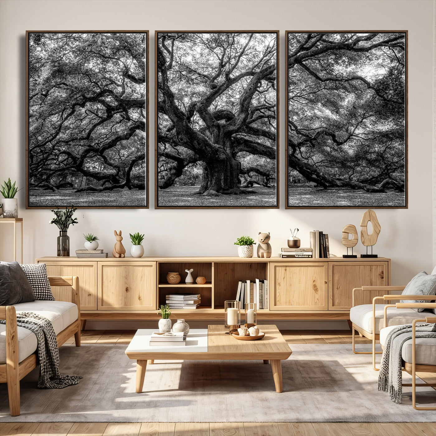 132944706-MGV-CV-36X24 - Black and White Old Angel Oak Tree Wall Art Canvas Print