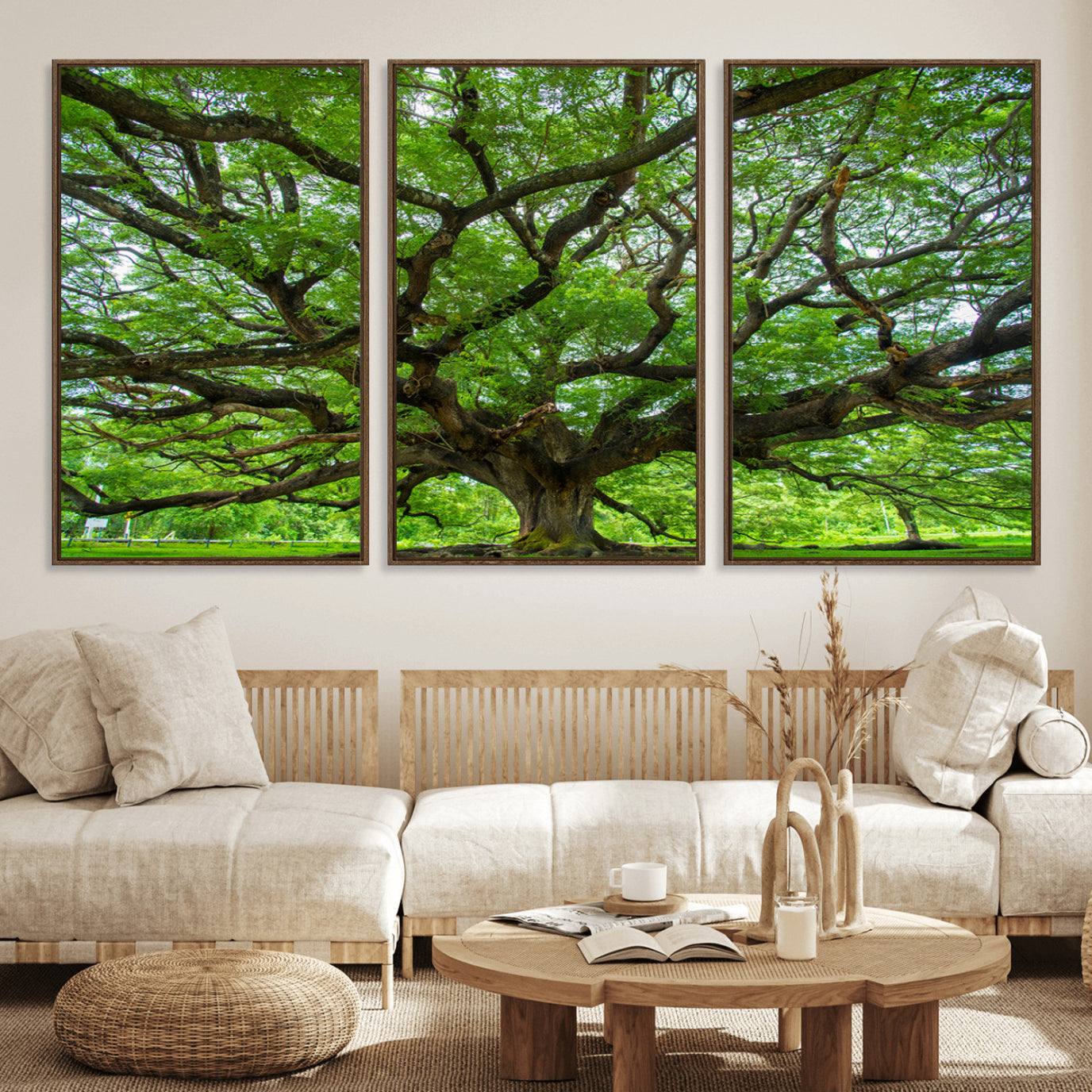 49375306-MGV-FC-60X30-3P_Walnut-Ancient Tree Wall Art Canvas Print, Framed Sprawling Branches Art Picture Print, Gnarling Tree Perfect Earthy Natural Decor Artwork