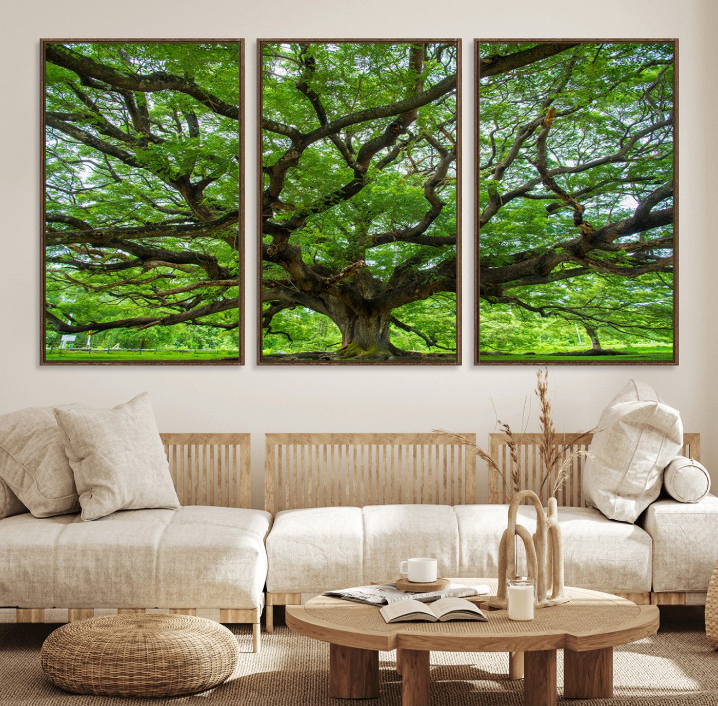 49375306-MGV-FC-60X30-3P_Walnut-Ancient Tree Wall Art Canvas Print, Framed Sprawling Branches Art Picture Print, Gnarling Tree Perfect Earthy Natural Decor Artwork