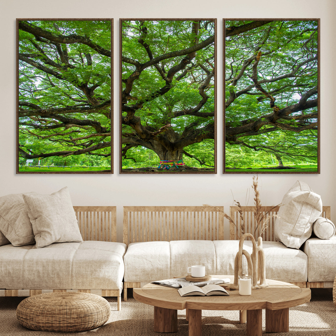 16118389-MGV-FC-60X30-3P_Walnut-Angel Oak Tree Wall Art Canvas Print – Framed Majestic Woodland Scene with Rustic Oak Artwork for Home, Office, Living Room