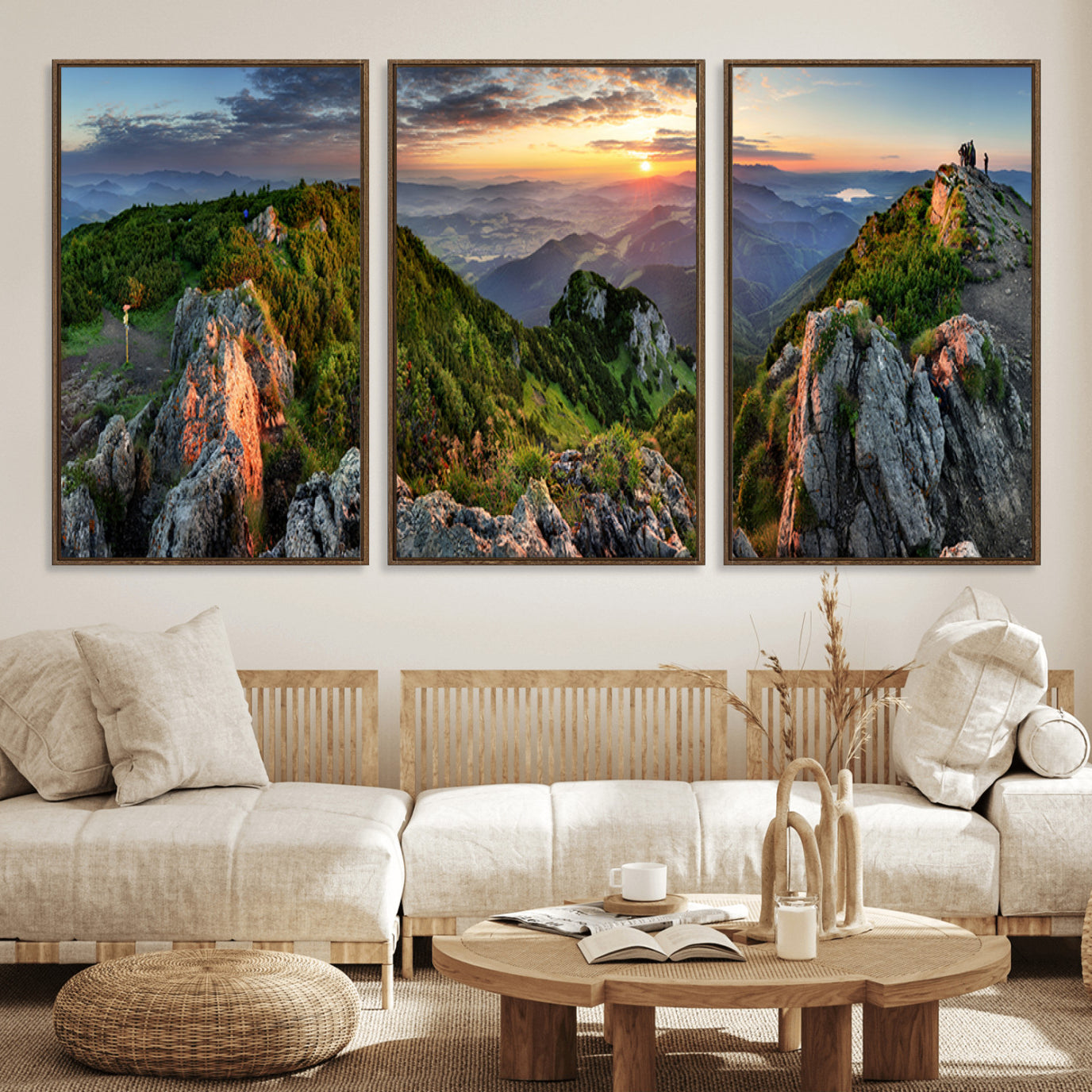51582565-MGV-FC-60X30-3P_Walnut-Mountain Sunset Panoramic Canvas Print – Scenic Wilderness Landscape, Majestic Summit , Multi-Panel