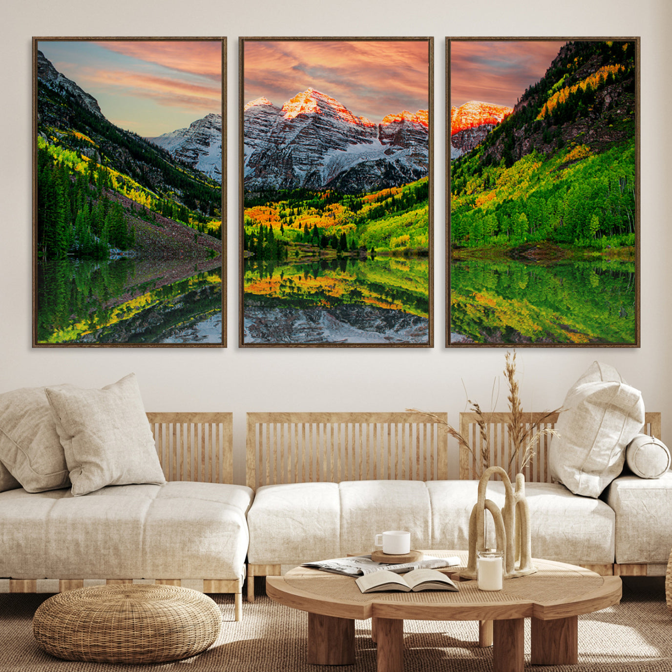 Maroon Bells Lake Wall Art Canvas Print – Majestic Colorado Mountain Landscape, Autumn Reflection, Multi-Panel Framed Artwork for Home, Office Decor