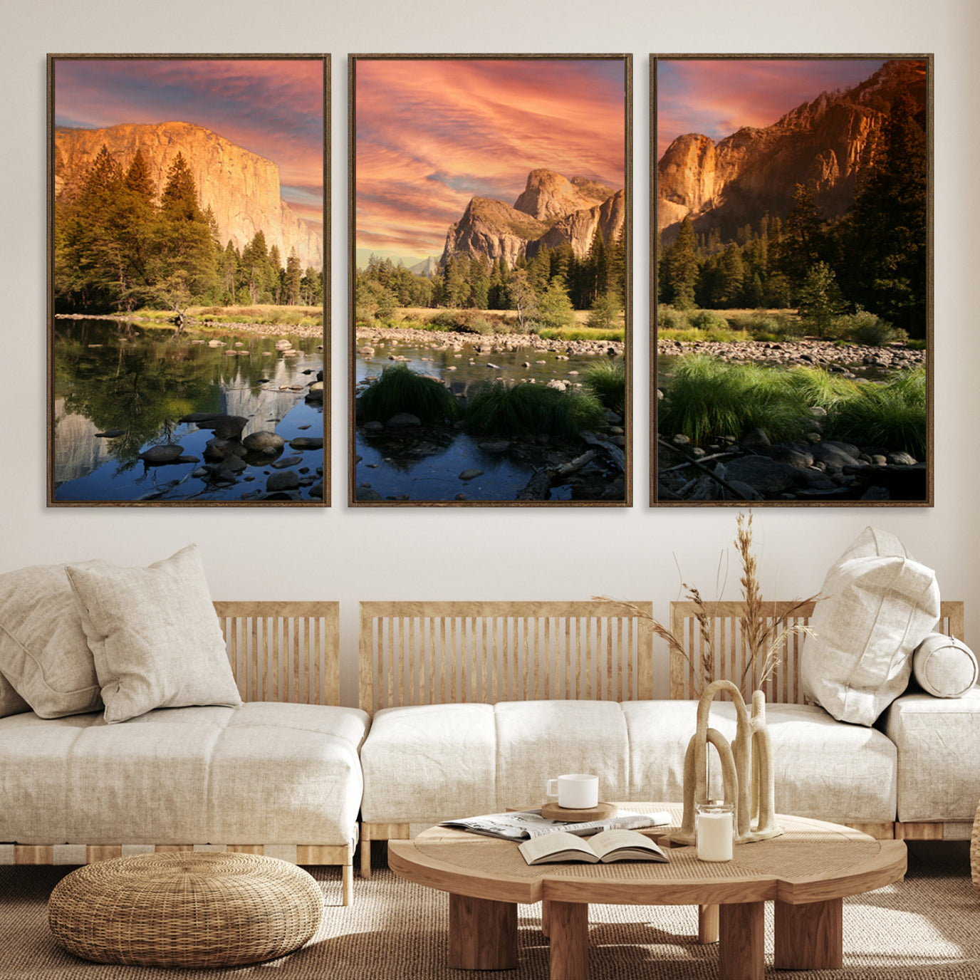 -Yosemite Valley Canvas Wall Art, Framed El Capitan Art Picture Print, Sunset Sky Perfect Vibrant