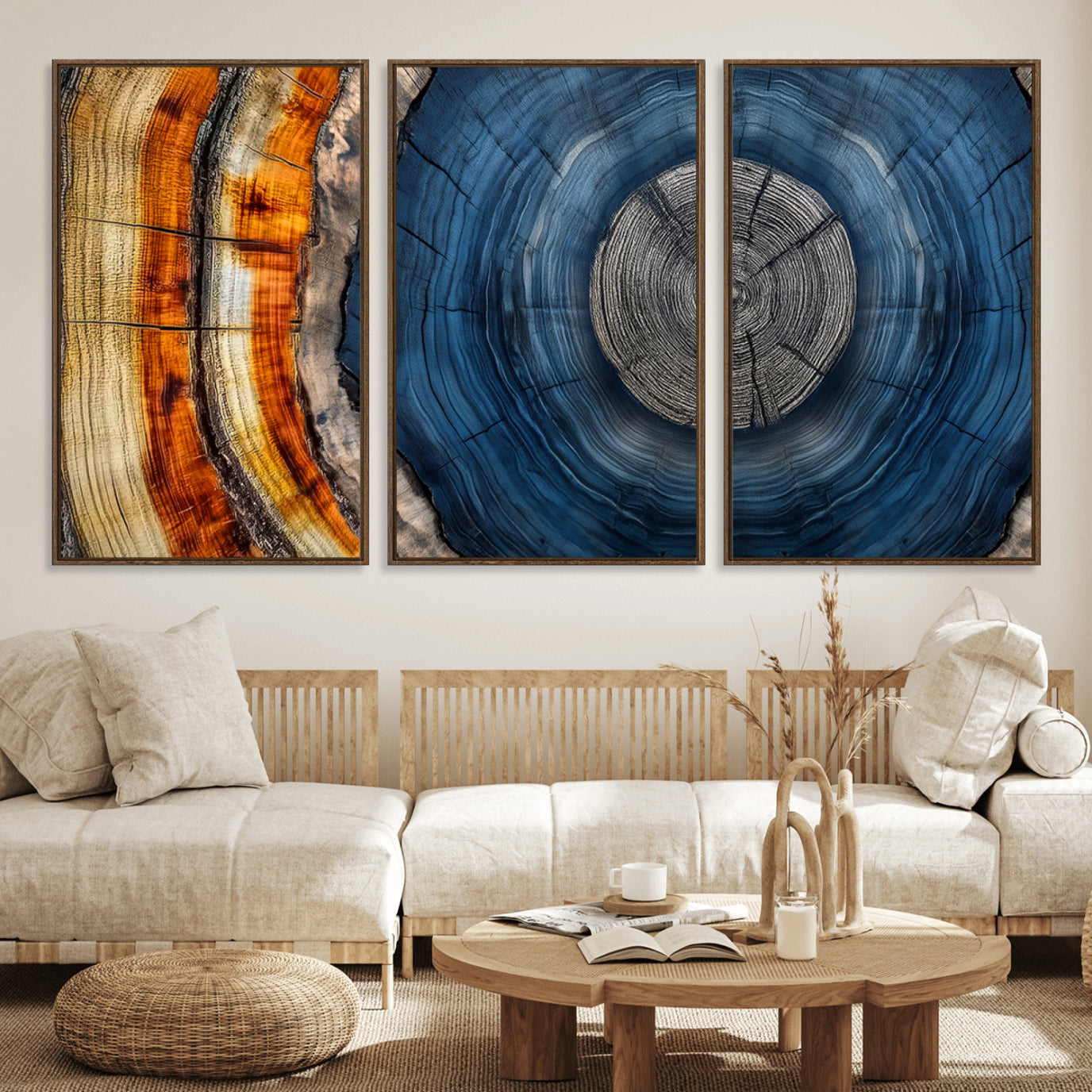 79754215-MGV-FC-60X30-3P_Walnut-Abstract Tree Rings Wall Art Canvas Print - Wood Grain Rings Artwork Print - Nature Woodland Modern